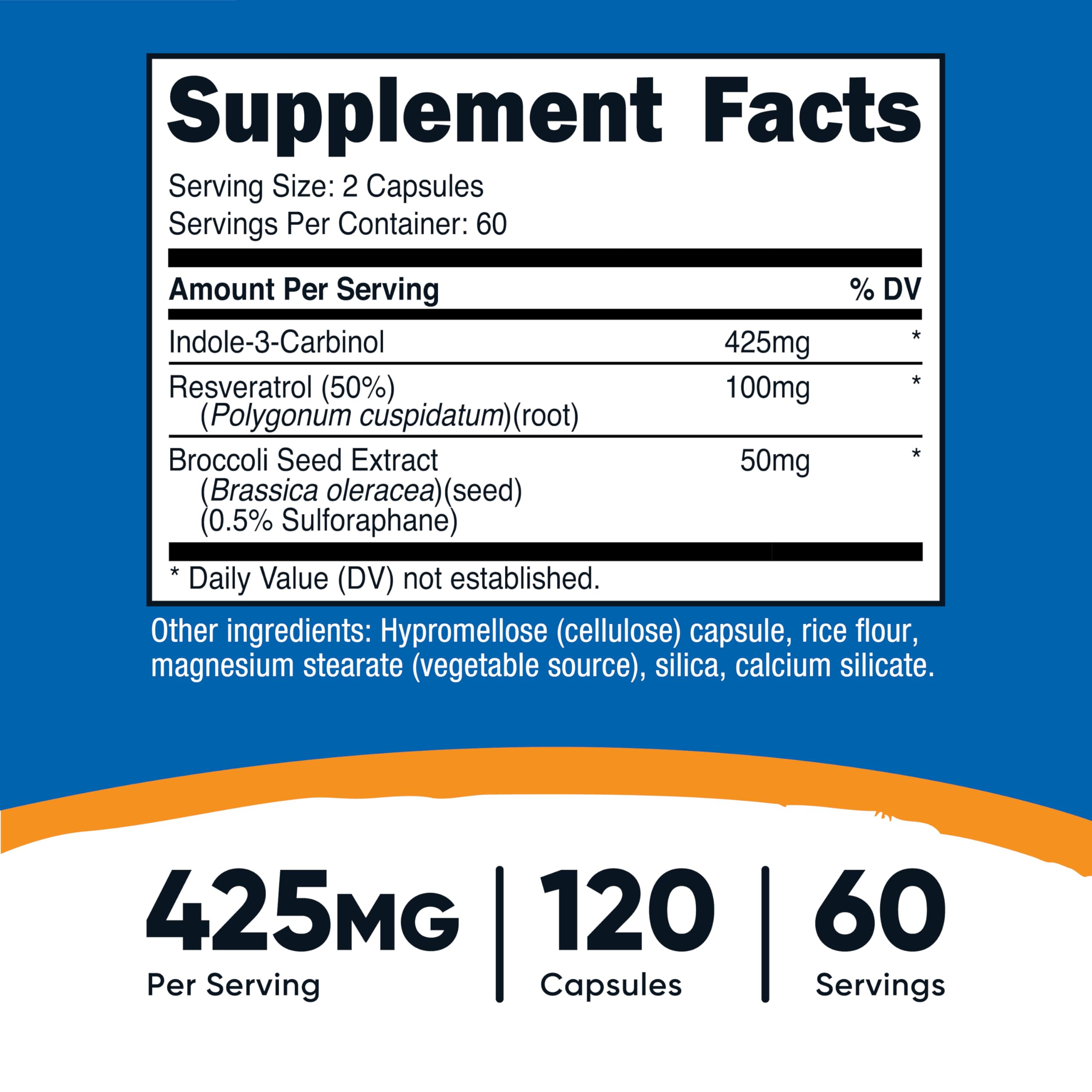 Nutricost Indole-3-Carbinol Supplement (425mg) - 120 Capsules (60 Servings)