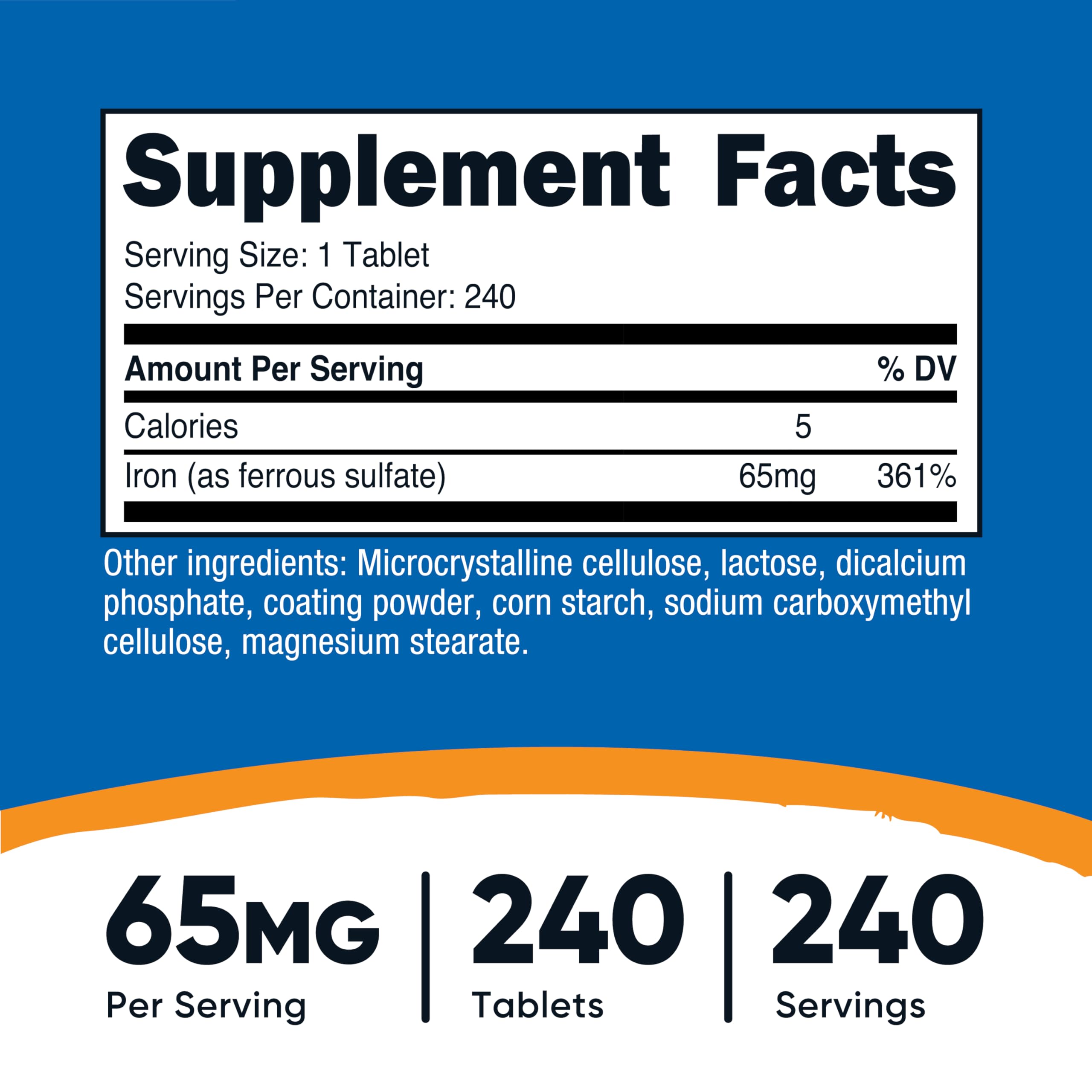Nutricost Iron (As Ferrous Sulate) 65mg, 240 Tablets – Non-GMO, Gluten Free