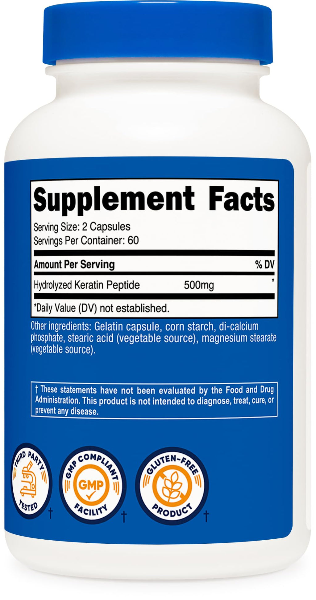 Nutricost Keratin Hydrolized Peptide Capsules - 500MG, 120 Capsules (60 Servings) - Non-GMO, Gluten-Free
