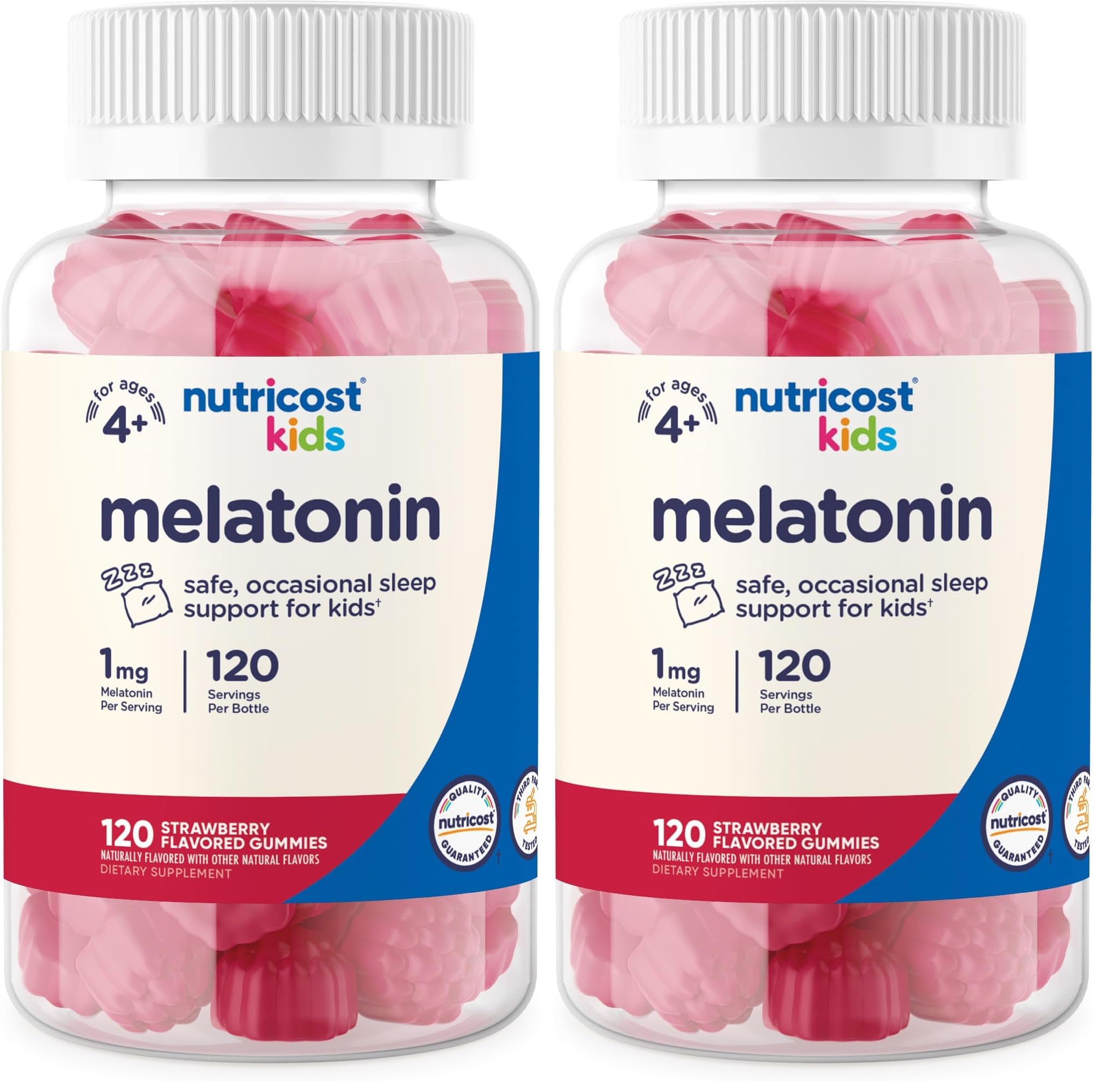 Nutricost Kids Melatonin Gummies 1mg - 120 Gummies Strawberry Flavor (Pack of 2)