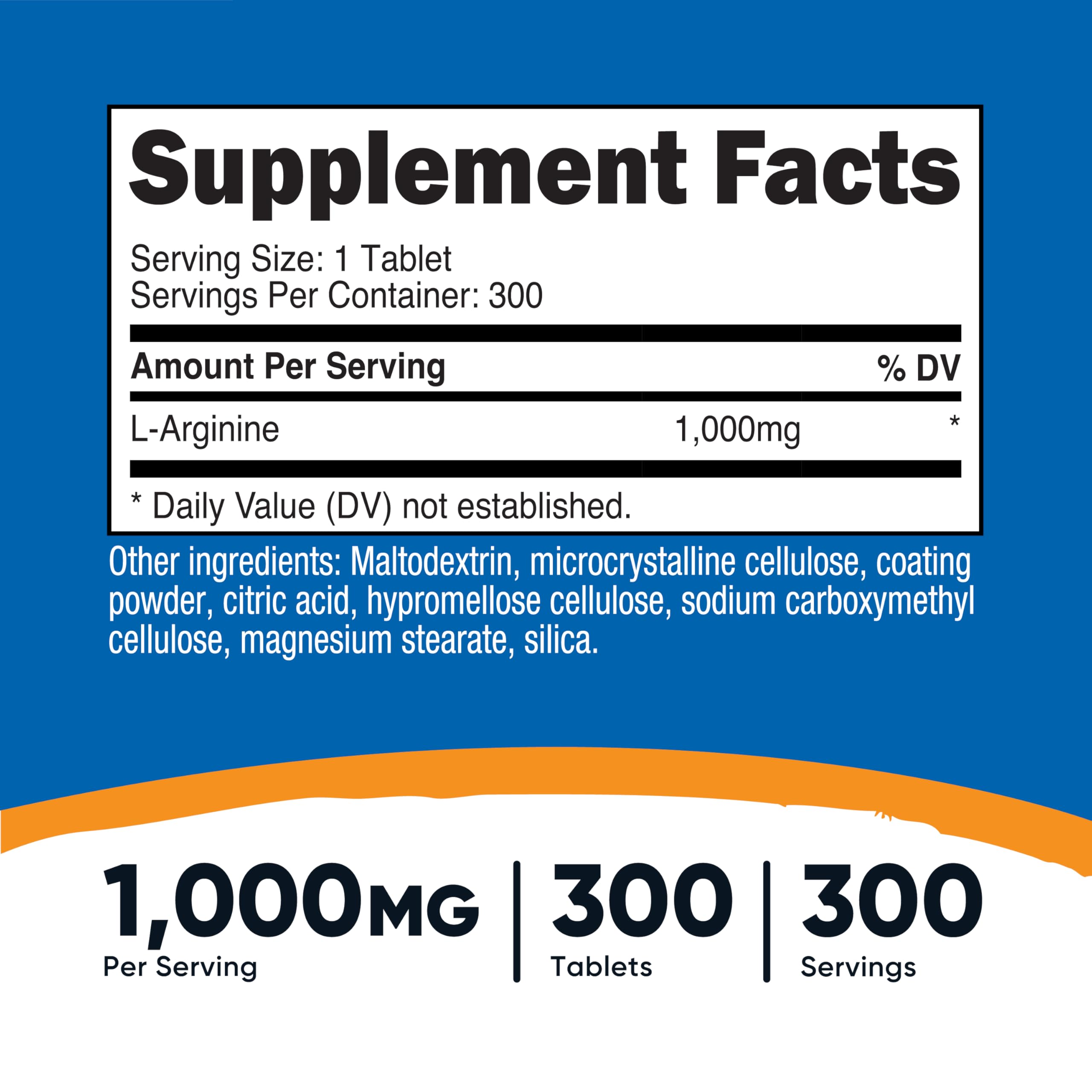 Nutricost L-Arginine 1000mg - 300 Tablets | Amino Acid Supplement