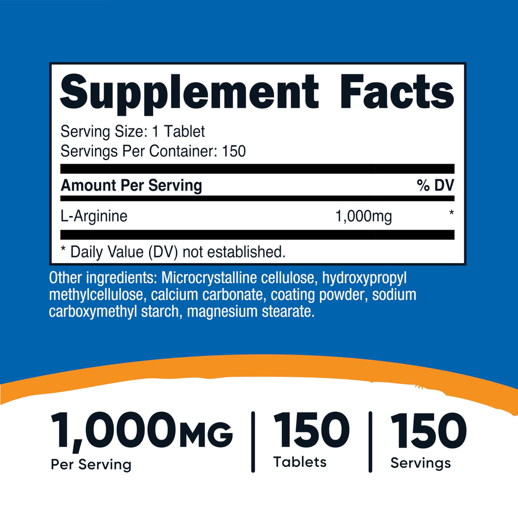 Nutricost L-Arginine 1000mg – Amino Acid Tablets (150 Count)