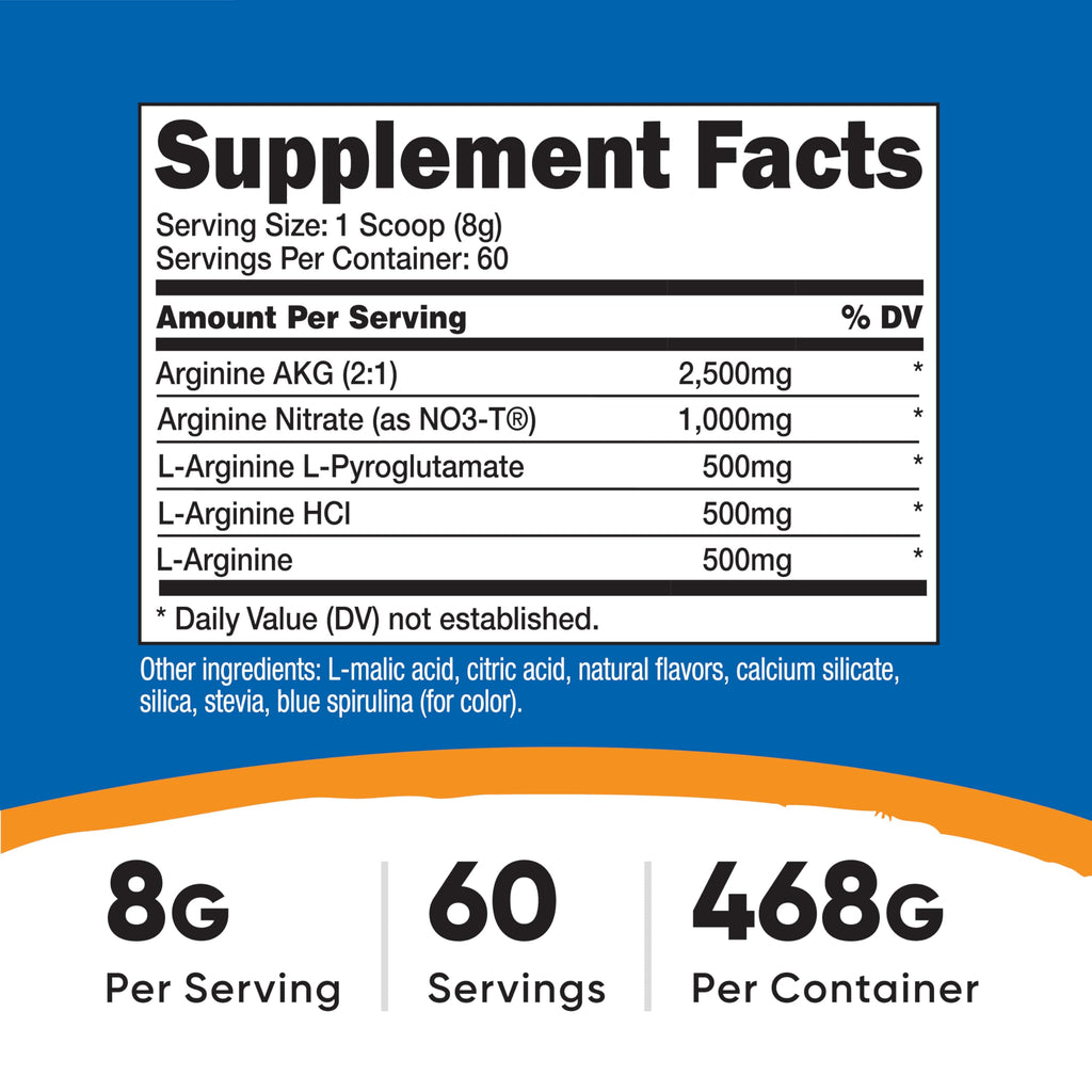 Nutricost L-Arginine Complex (Blue Raspberry, 60 Servings) - Gluten Free, Non-GMO