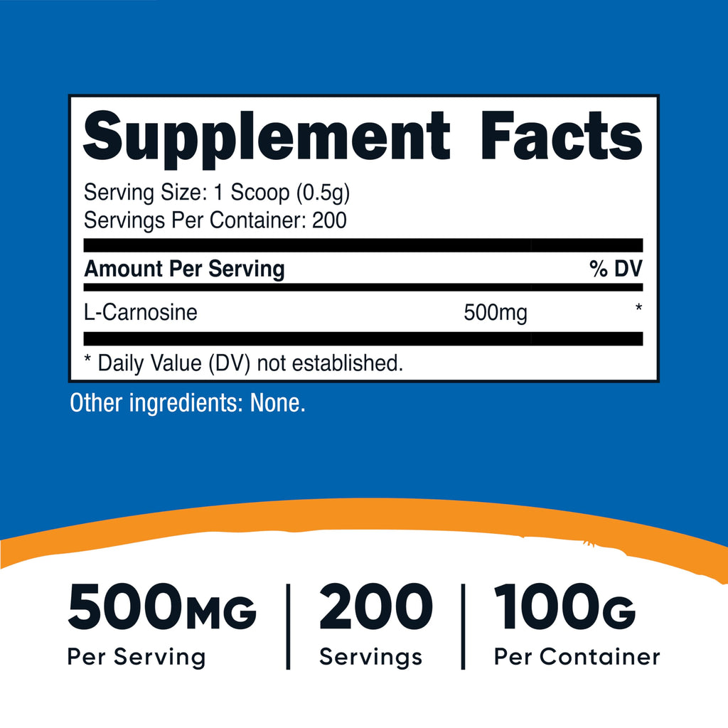 Nutricost L-Carnosine Powder 100 Grams (200 Servings) – Non-GMO, Gluten Free