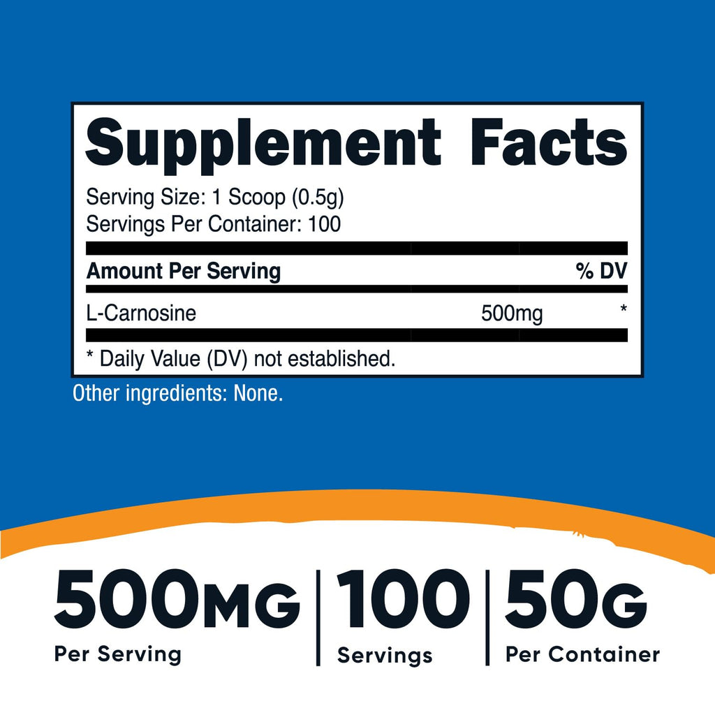 Nutricost L-Carnosine Powder 50g (100 Servings) – Non-GMO