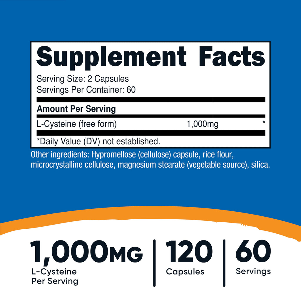 Nutricost L-Cysteine 1000mg – 120 Caps – Non-GMO & Gluten Free (500mg per Capsule)