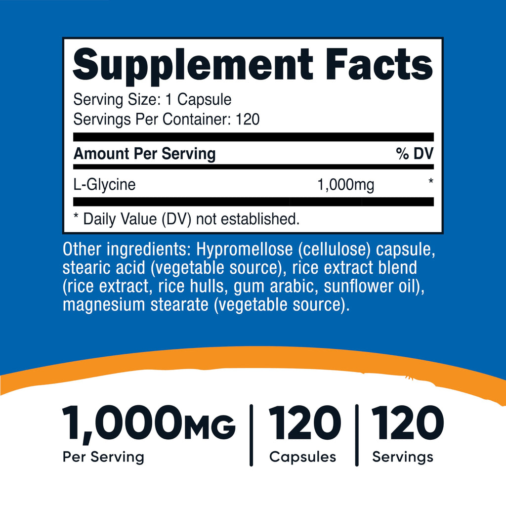Nutricost L-Glycine 1000mg | 120 Vegetarian Capsules | Non-GMO & Gluten Free