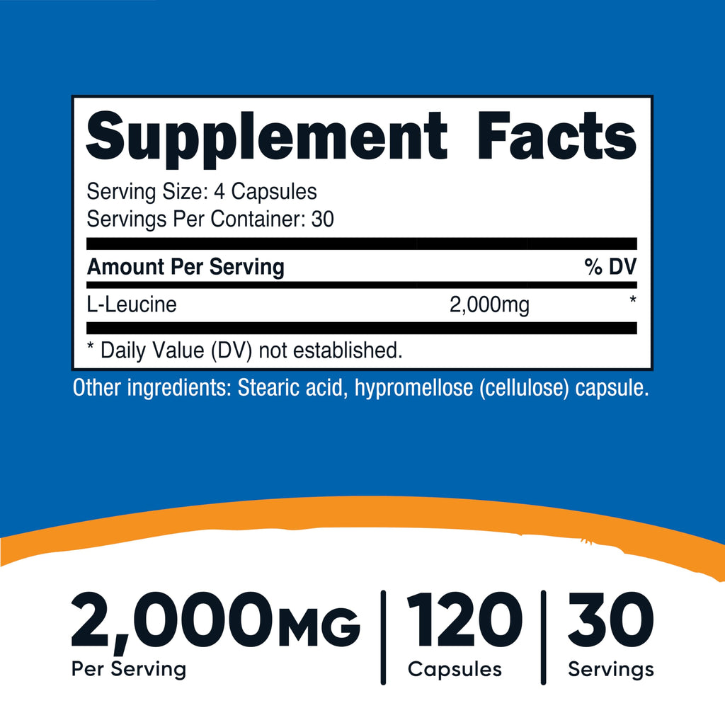 Nutricost L-Leucine 2,000mg – 120 Vegetarian Capsules (Pack of 2)
