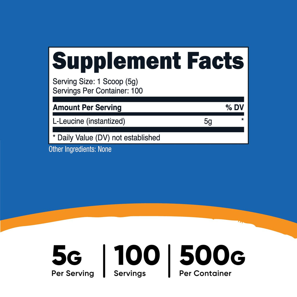Nutricost Pure L-Leucine Powder 500g - 5g Per Serving | Gluten Free