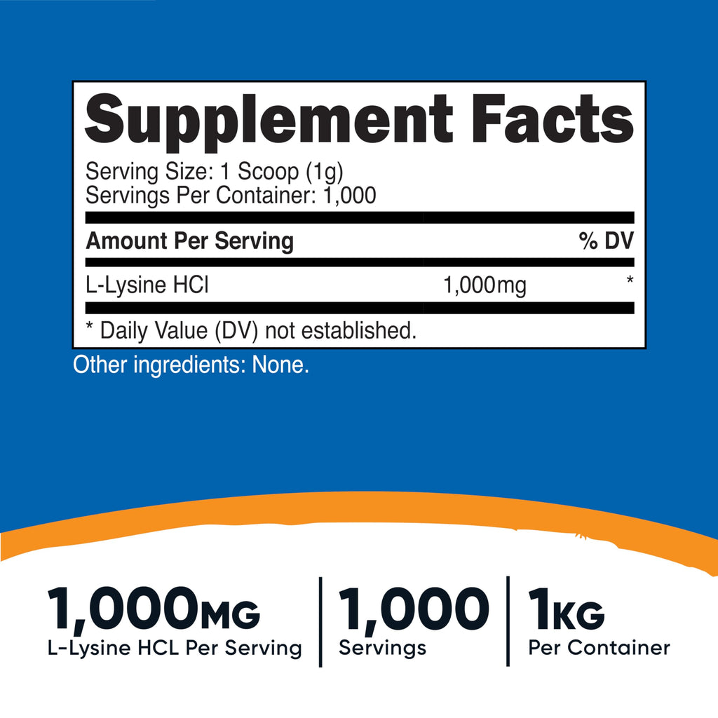 Nutricost L-Lysine Powder 1KG | Pure L-Lysine, Non-GMO, Gluten Free