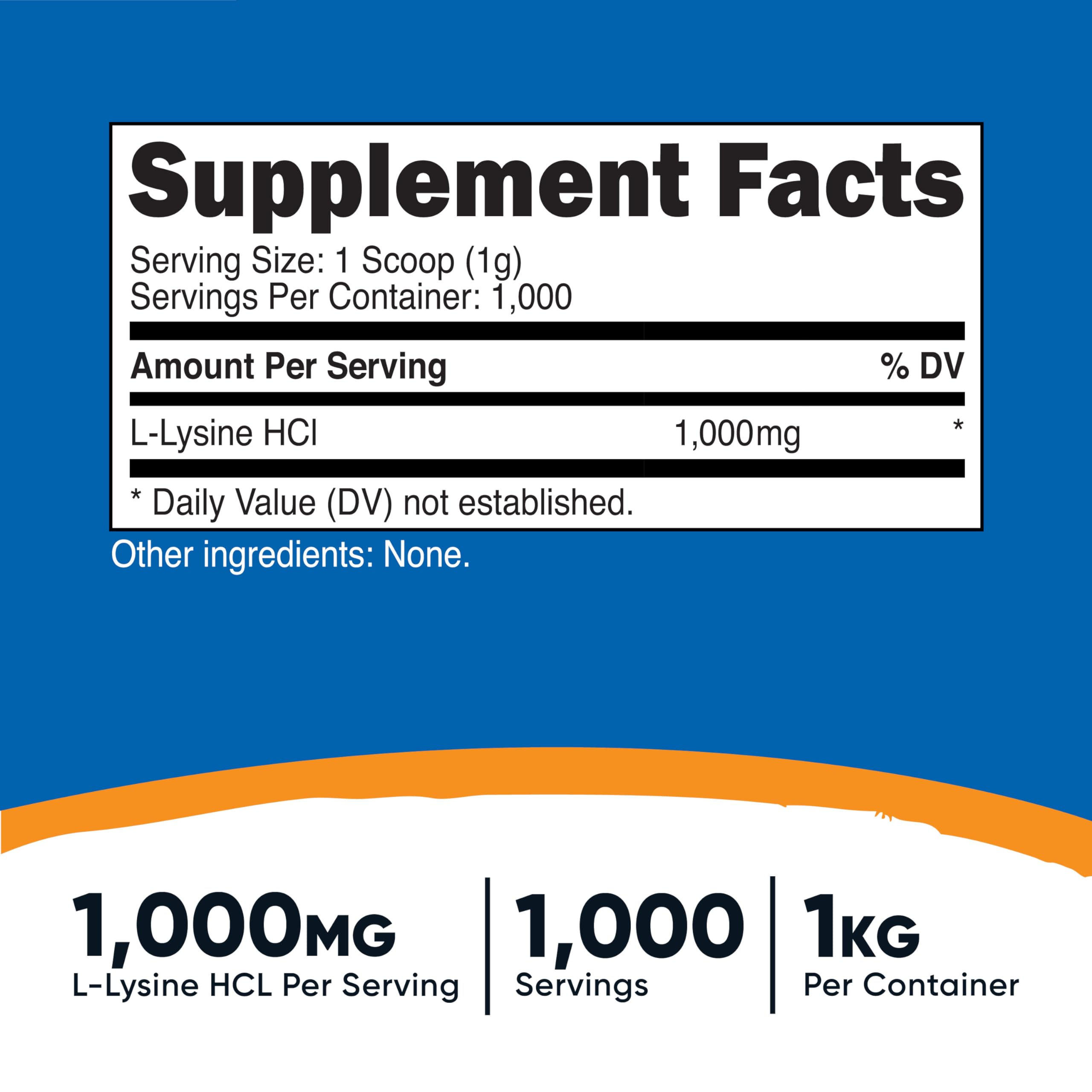 Nutricost L-Lysine Powder 1KG | Pure L-Lysine, Non-GMO, Gluten Free