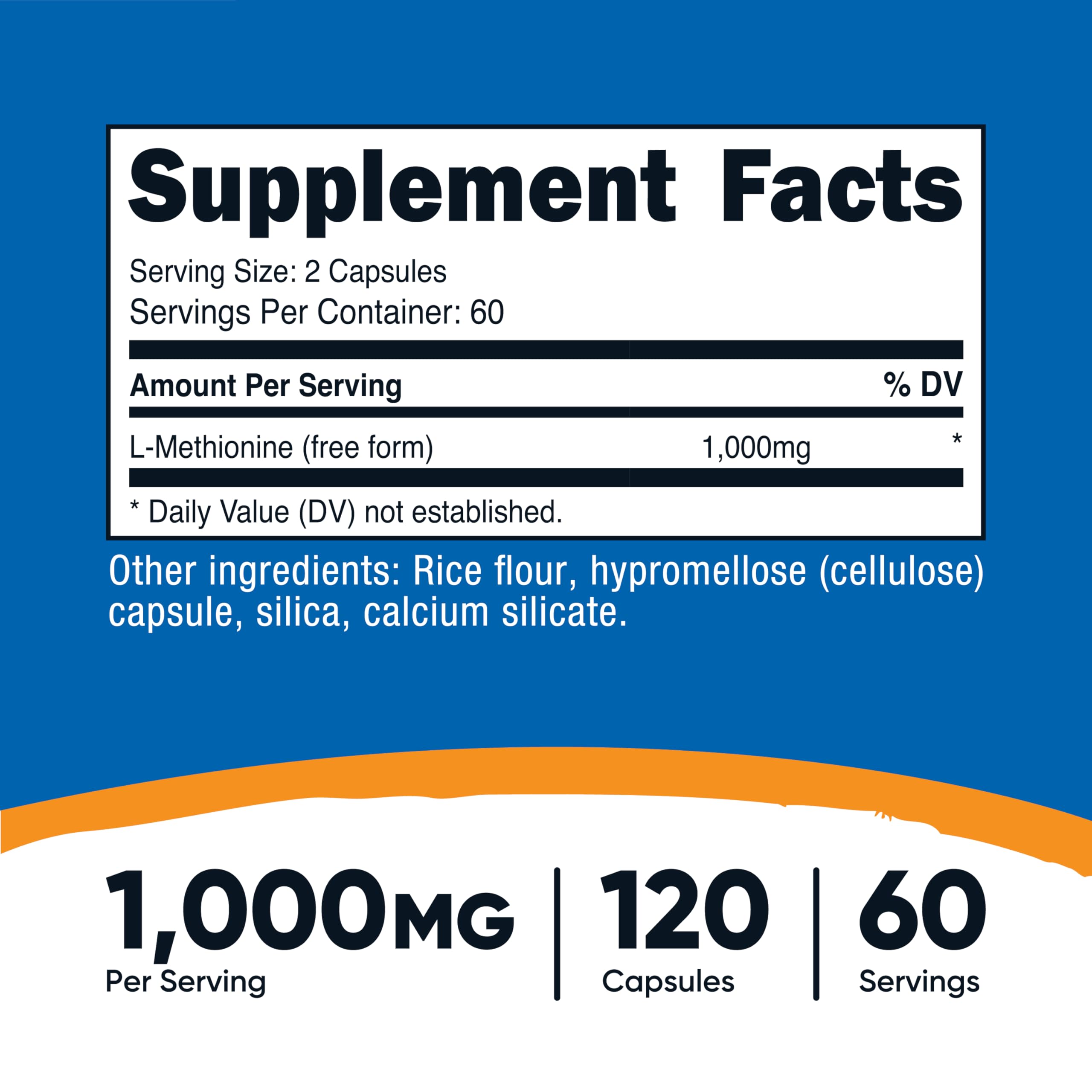 Nutricost L-Methionine 1000 mg - 120 Capsules | 60 Servings | Gluten-Free, GMO-Free