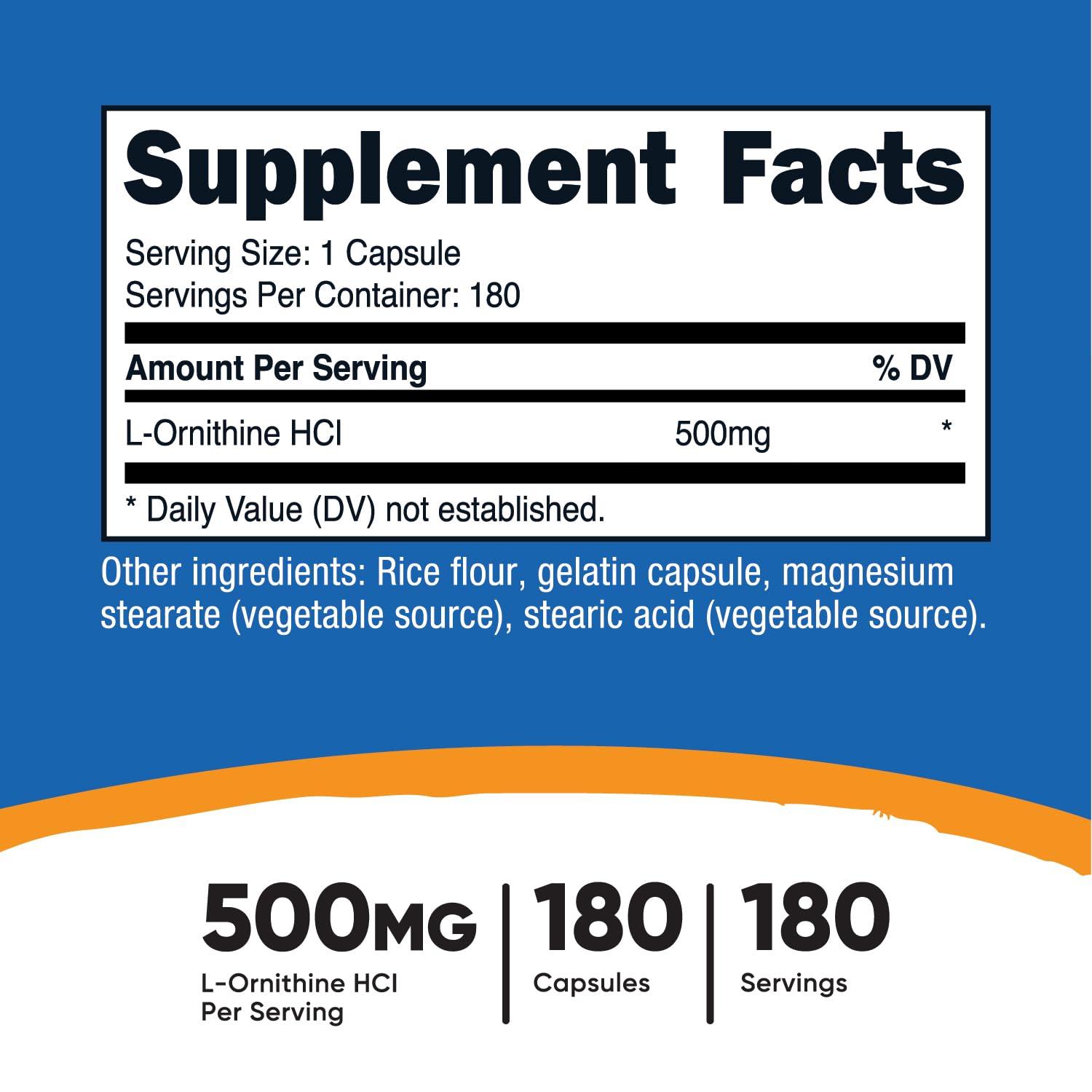 Nutricost L-Ornithine 500mg - 180 Capsules | Non-GMO & Gluten Free