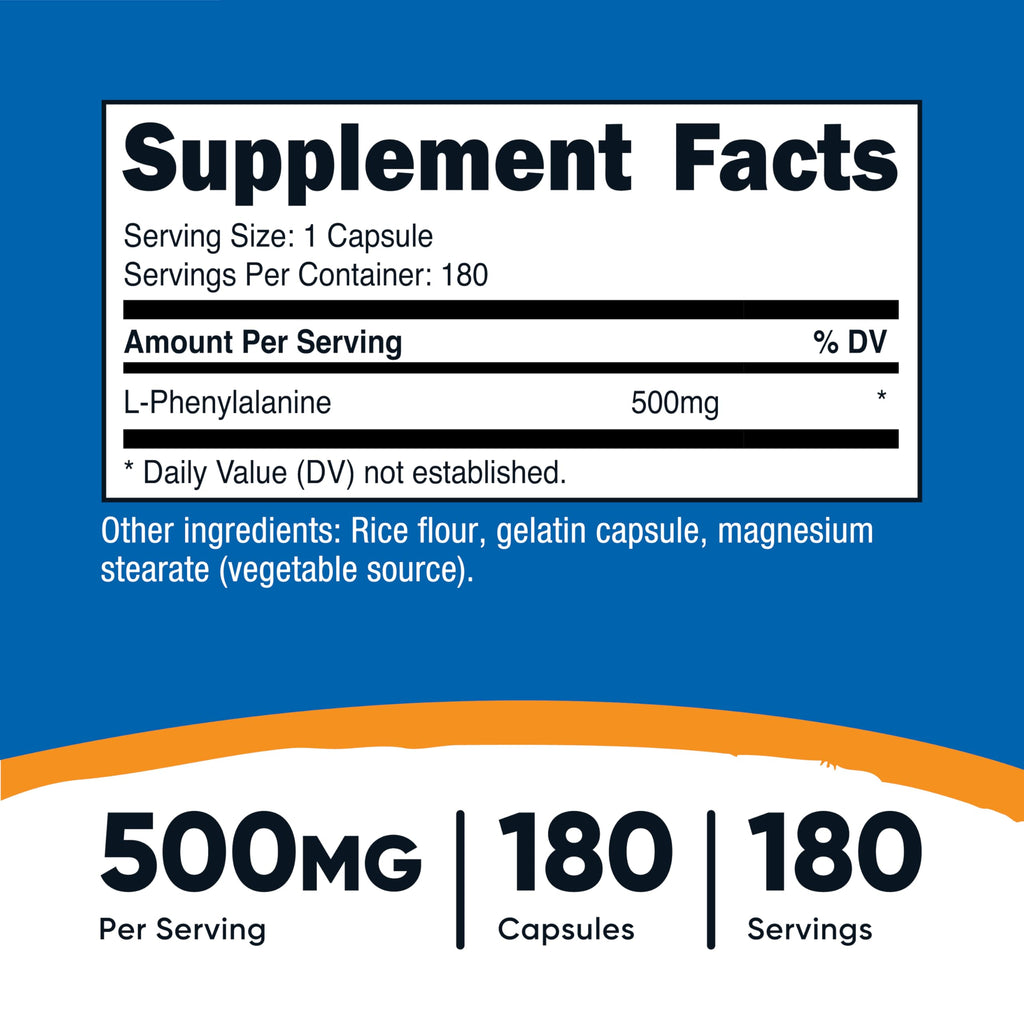 Nutricost L-Phenylalanine 500mg – 180 Capsules | USA Made, GMP Certified
