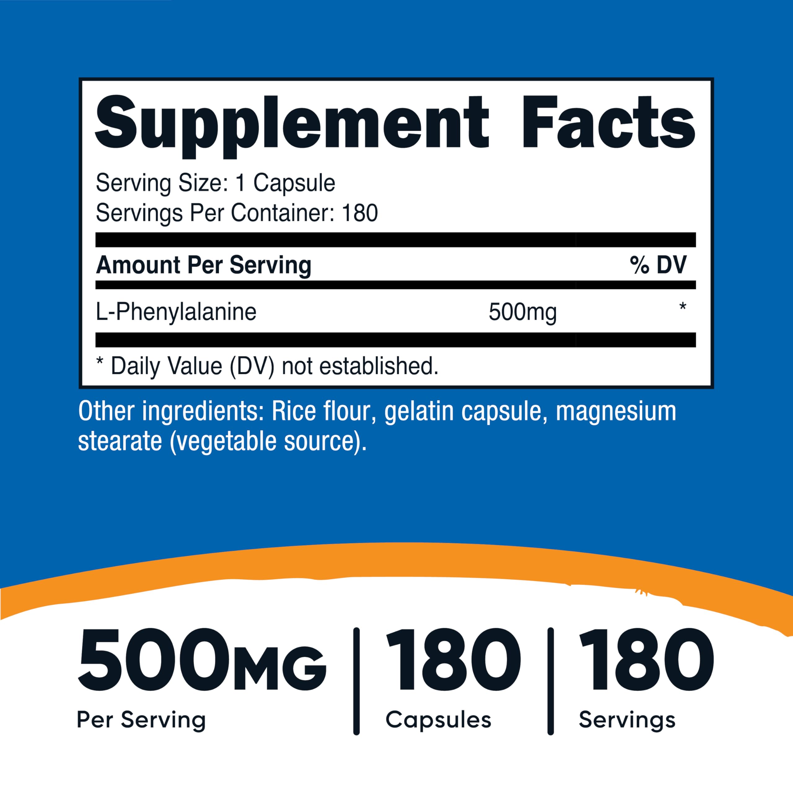 Nutricost L-Phenylalanine 500mg – 180 Capsules | USA Made, GMP Certified