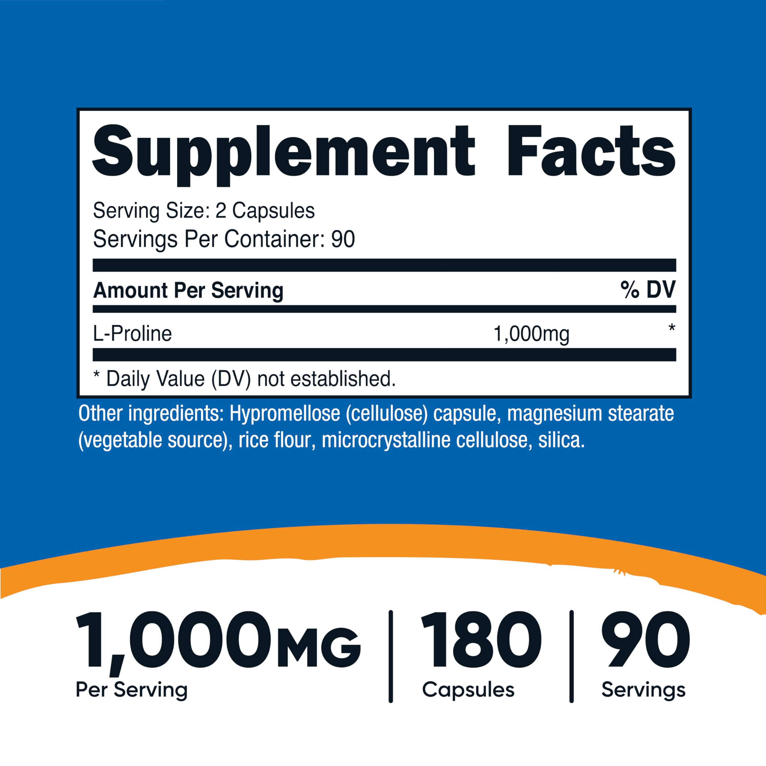 Nutricost L-Proline 1000mg - 180 Capsules (90 Servings) - Non-GMO, Gluten Free