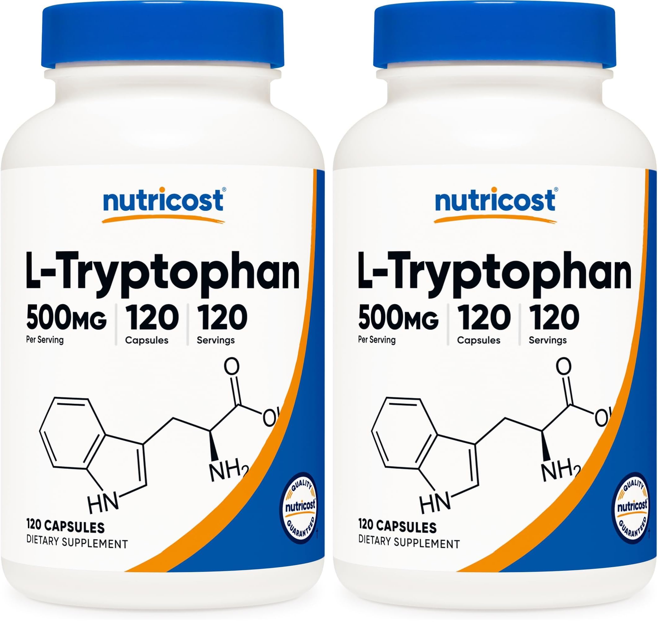 Nutricost L-Tryptophan 500mg – 120 Capsules per Bottle, with BioPerine, Gluten Free, Non-GMO (Pack of 2)