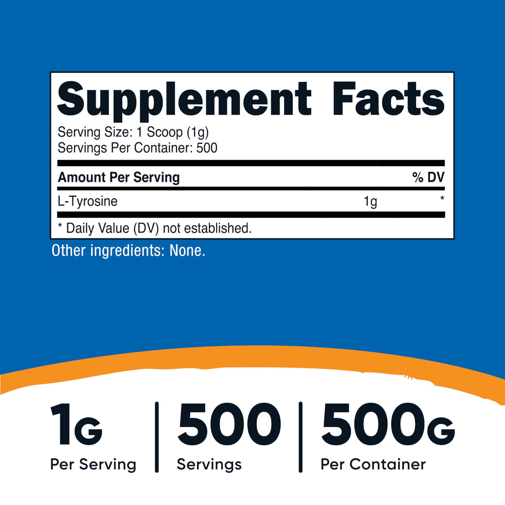 Nutricost L-Tyrosine Powder 500 Grams - Pure L-Tyrosine Powder 1000mg Per Serving