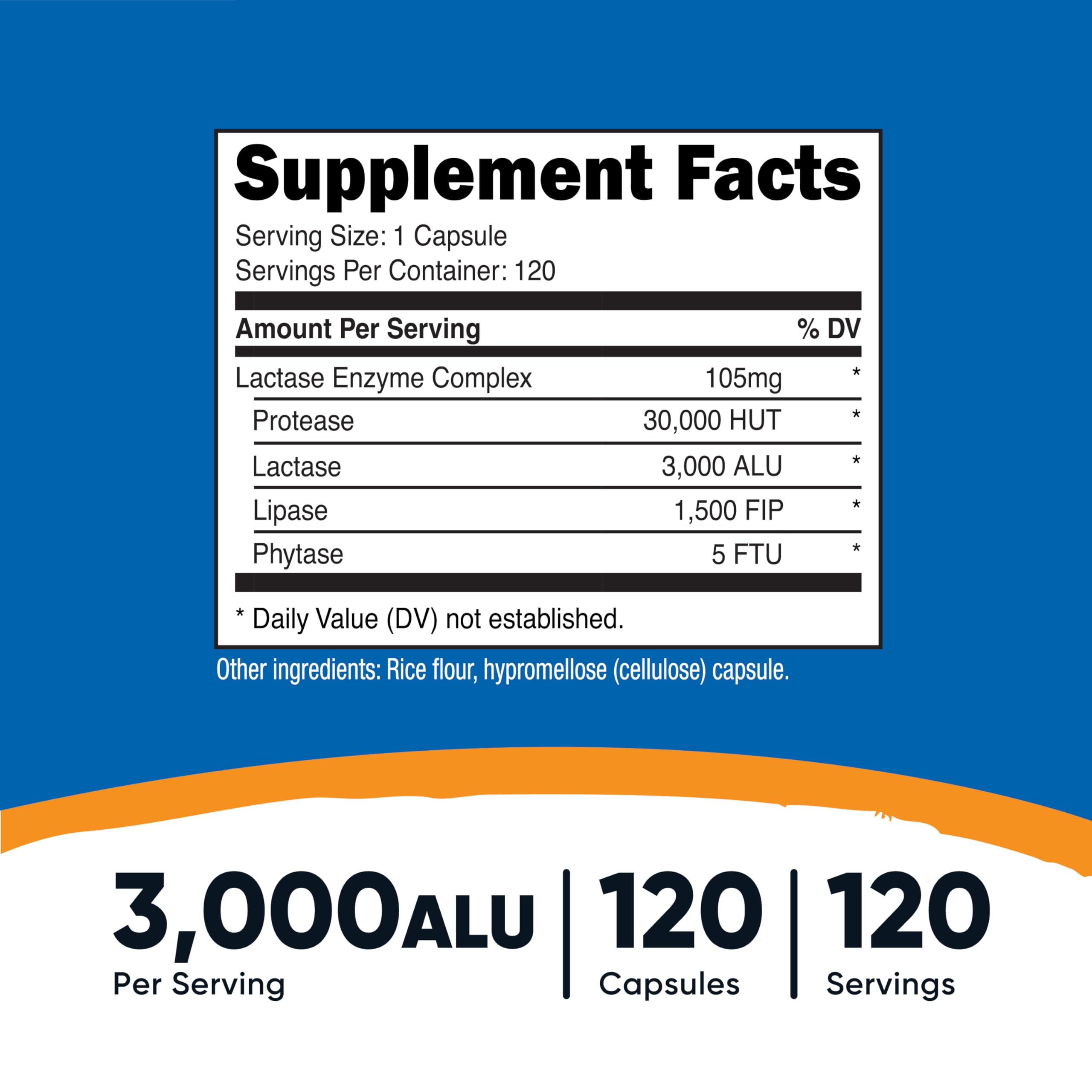 Nutricost Lactase Enzyme Complex 3,000 FCC ALU – 120 Veg Capsules, Non-GMO, Gluten Free