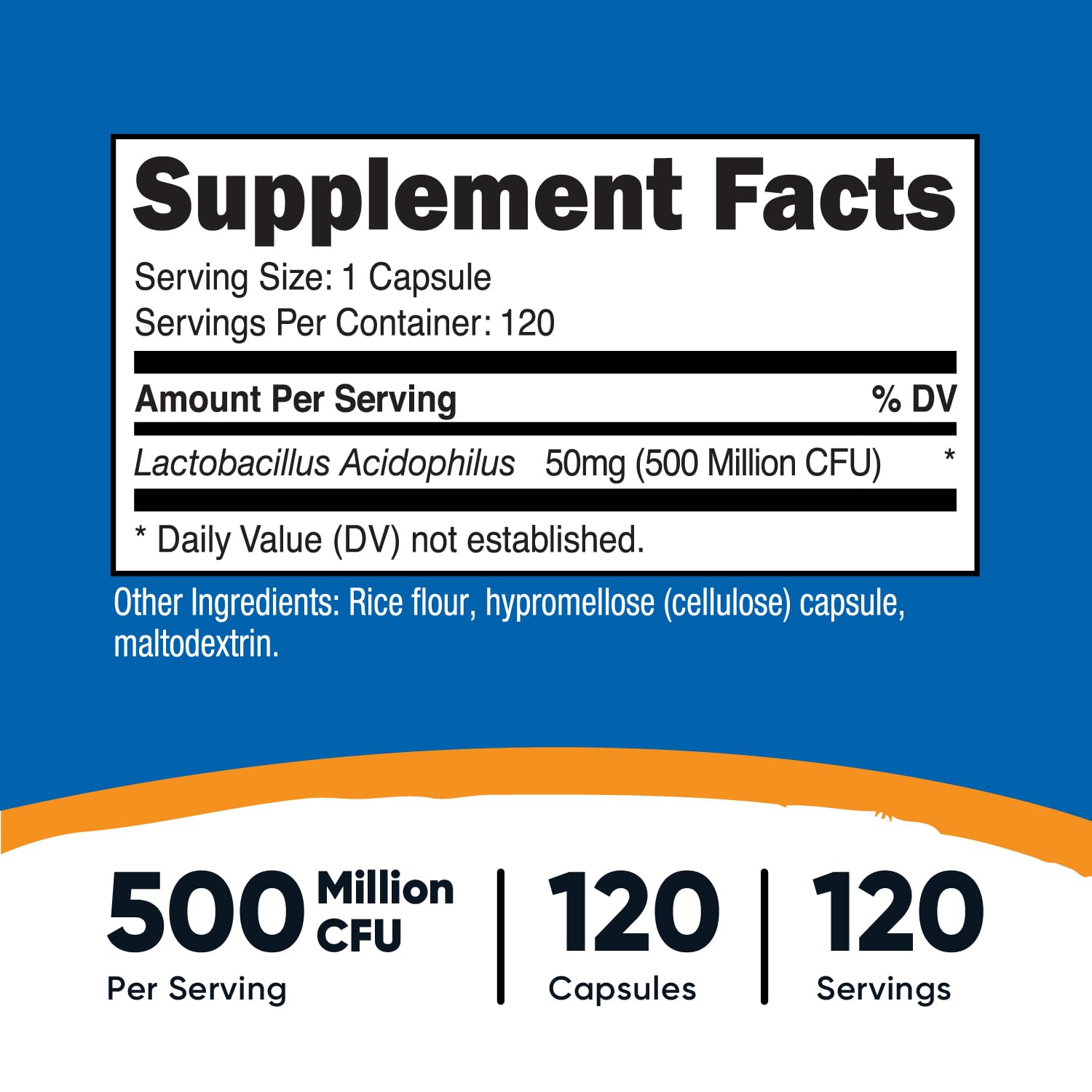 Nutricost Lactobacillus Acidophilus 500 Million CFU – 120 Capsules