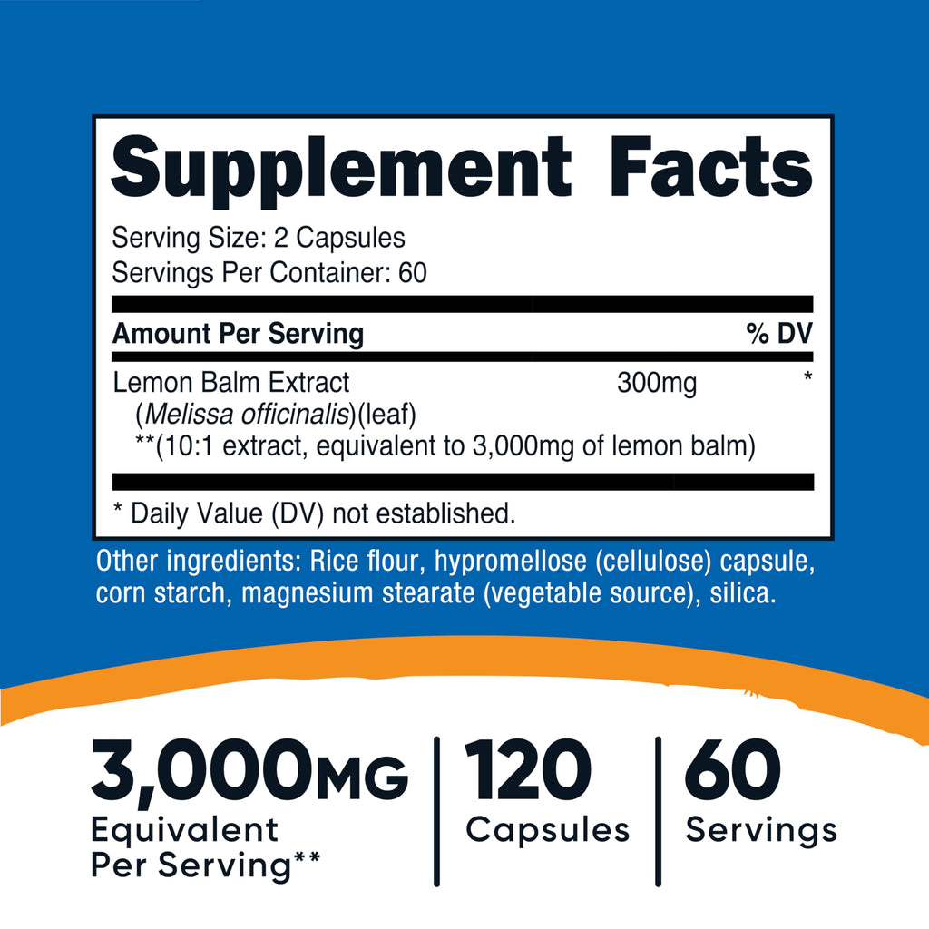 Nutricost Lemon Balm 3,000mg Equivalent | 120 Vegan Capsules | Melissa Officinalis Extract