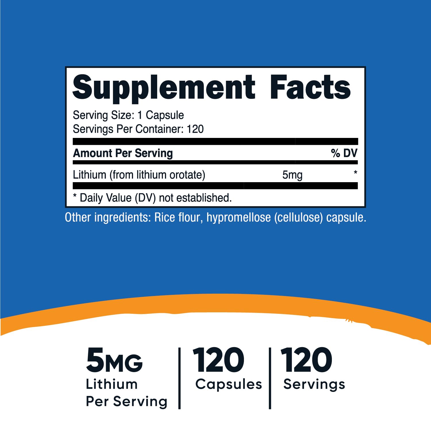Nutricost Lithium Orotate 5mg - 120 Veggie Caps, Non-GMO, Gluten Free