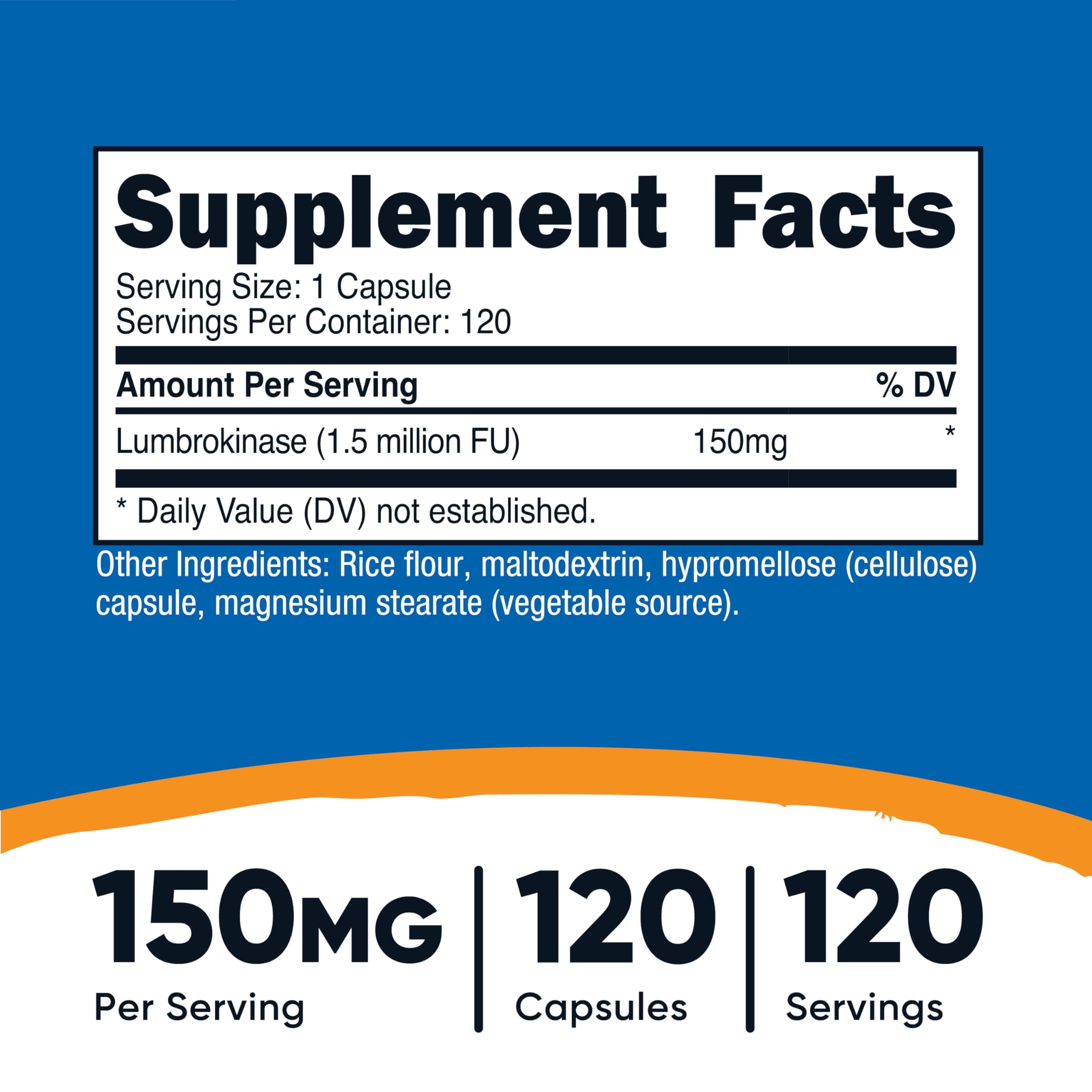 Nutricost Lumbrokinase Capsules 150 mg (120 Capsules) - Gluten-Free, Vegan, GMO-Free