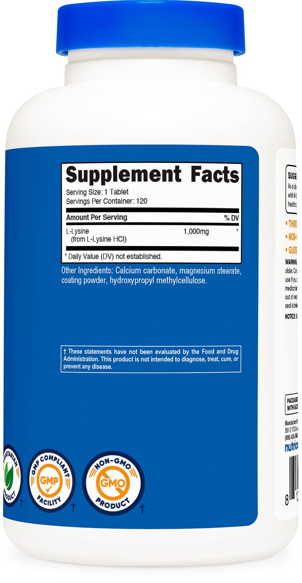 Nutricost L-Lysine 1000mg – 120 Tablets | Gluten Free, Non-GMO, Vegetarian