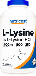 Nutricost L-Lysine 1000mg per Serving – 250 Servings, 500 Capsules – Gluten Free & Non-GMO