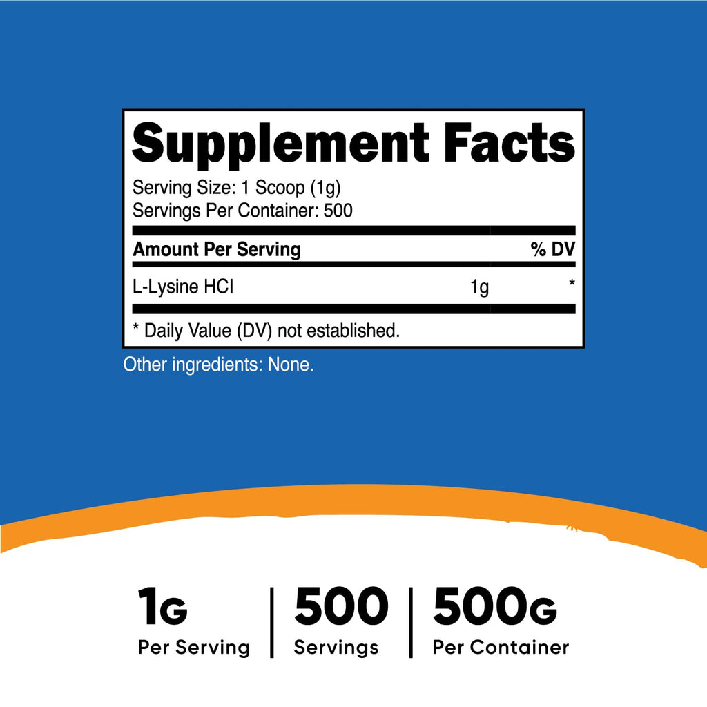 Nutricost L-Lysine Powder 500 Grams - Pure L-Lysine, Non-GMO, Gluten Free