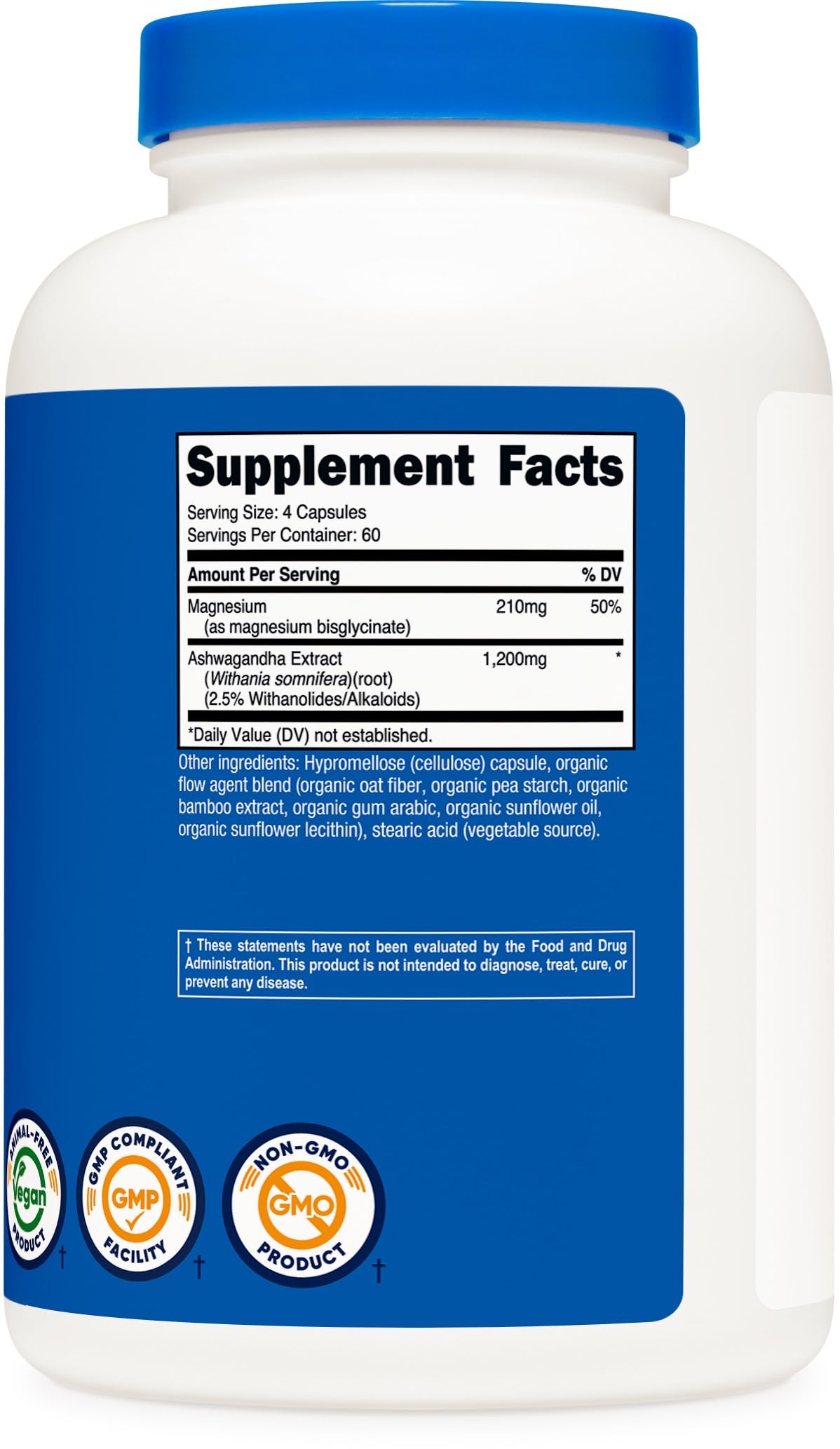 Nutricost Magnesium + Ashwagandha Supplement (1410mg) – 240 Capsules, 60 Servings, Vegan