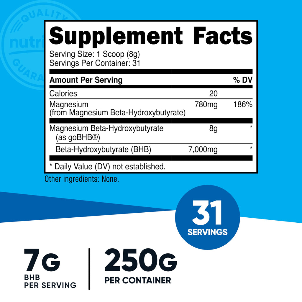 Nutricost Magnesium BHB Salts 250g Unflavored | Exogenous Ketone Supplement