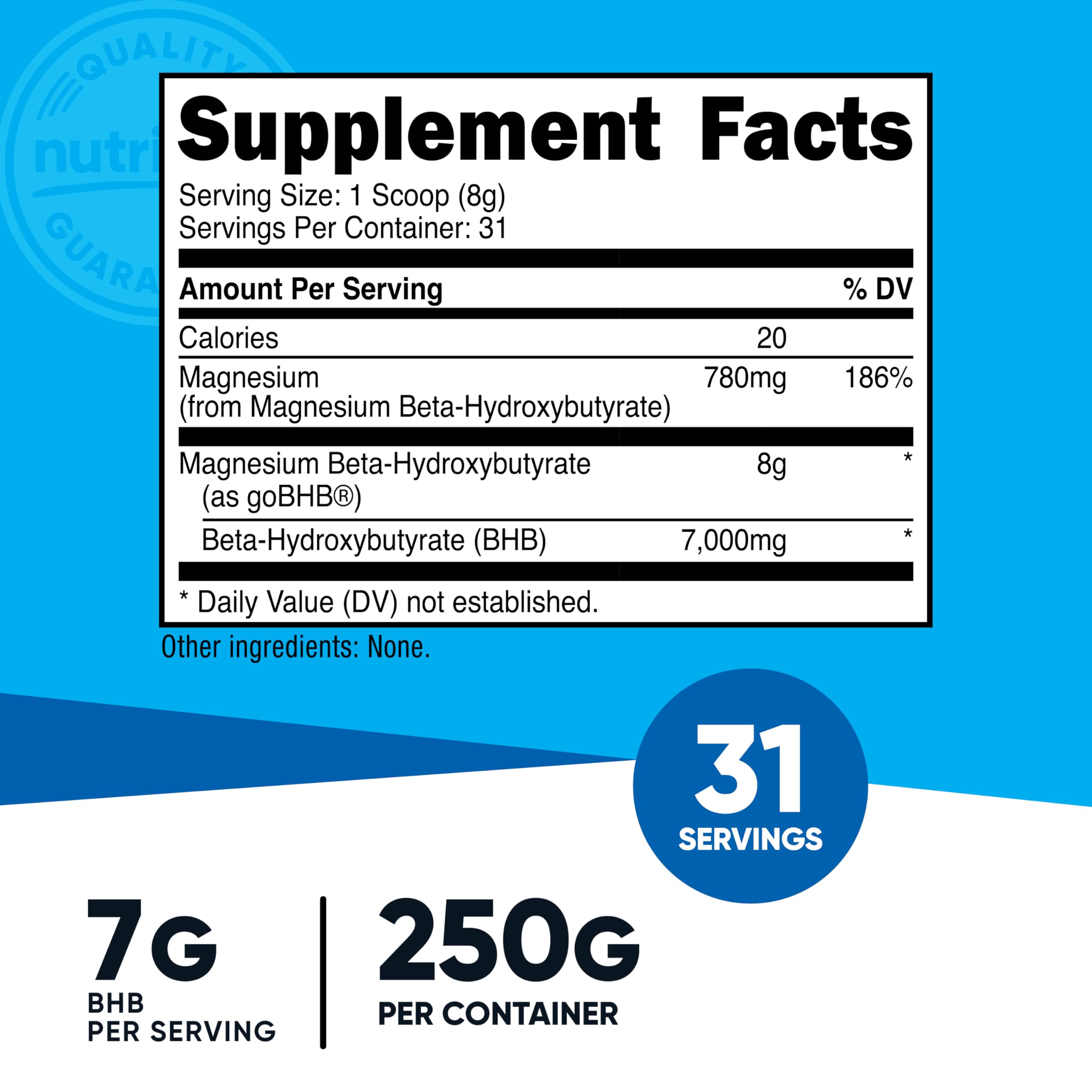 Nutricost Magnesium BHB Salts 250g Unflavored | Exogenous Ketone Supplement