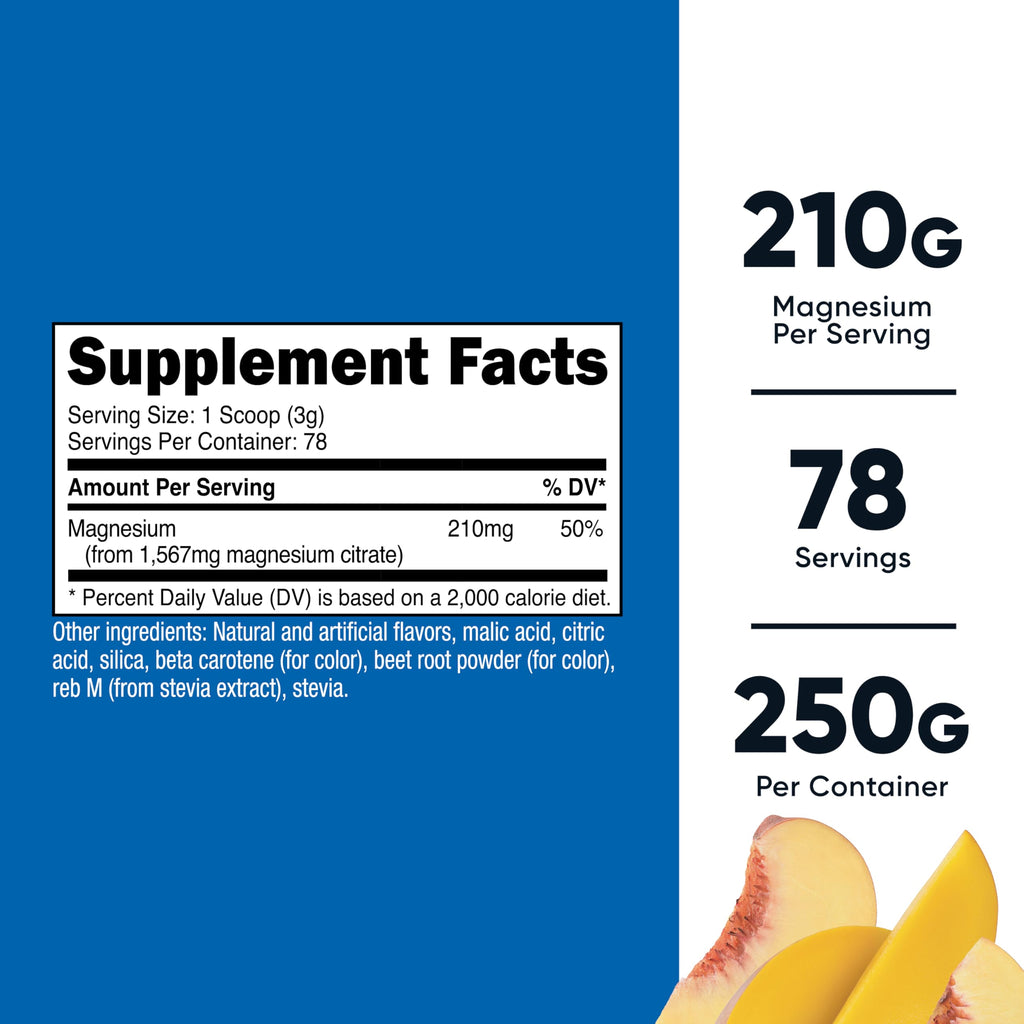 Nutricost Magnesium Citrate Powder – Peach Mango 250g | Non-GMO & Gluten Free