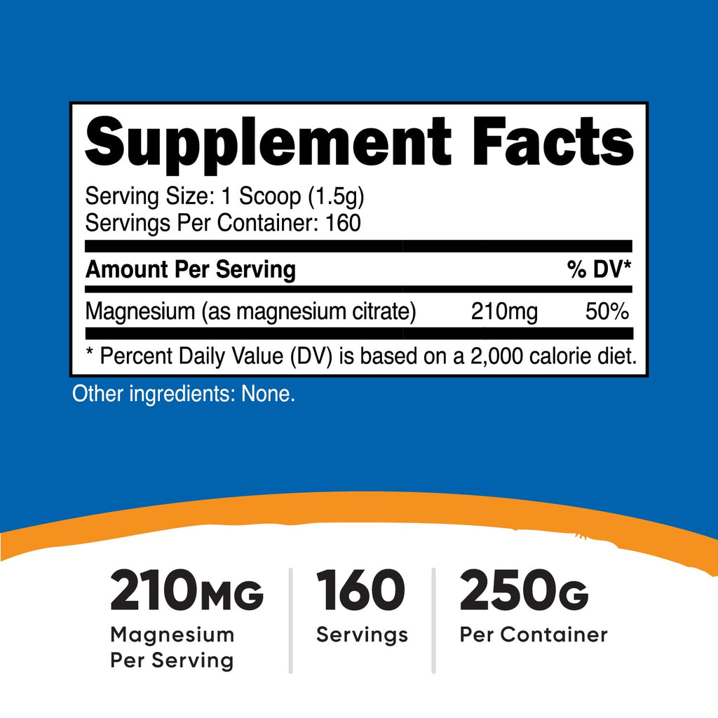 Nutricost Magnesium Citrate Powder (Unflavored, 250 Gram) - 250G, Non-GMO & Gluten Free, Made in USA
