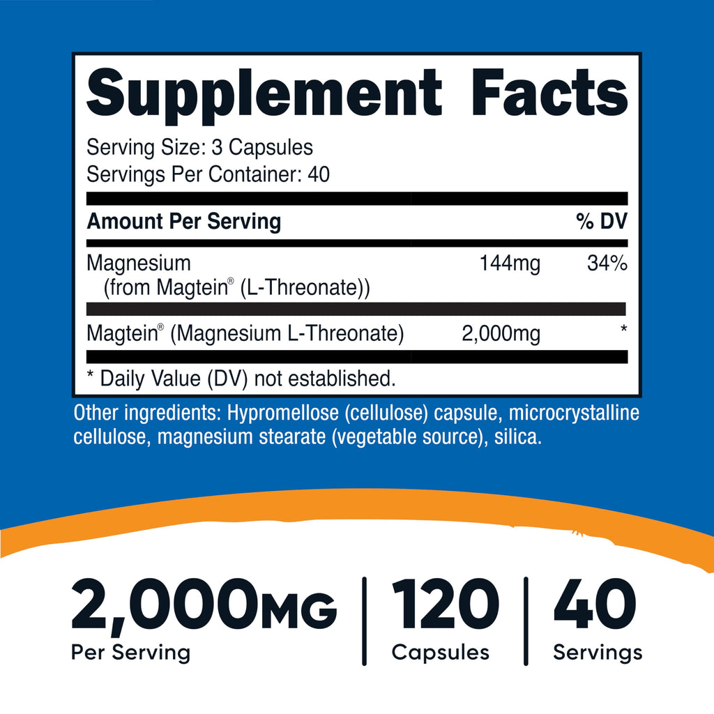 Nutricost Magnesium L-Threonate (Magtein) 2000mg – 120 Capsules – Non-GMO, Gluten Free, Vegetarian Friendly