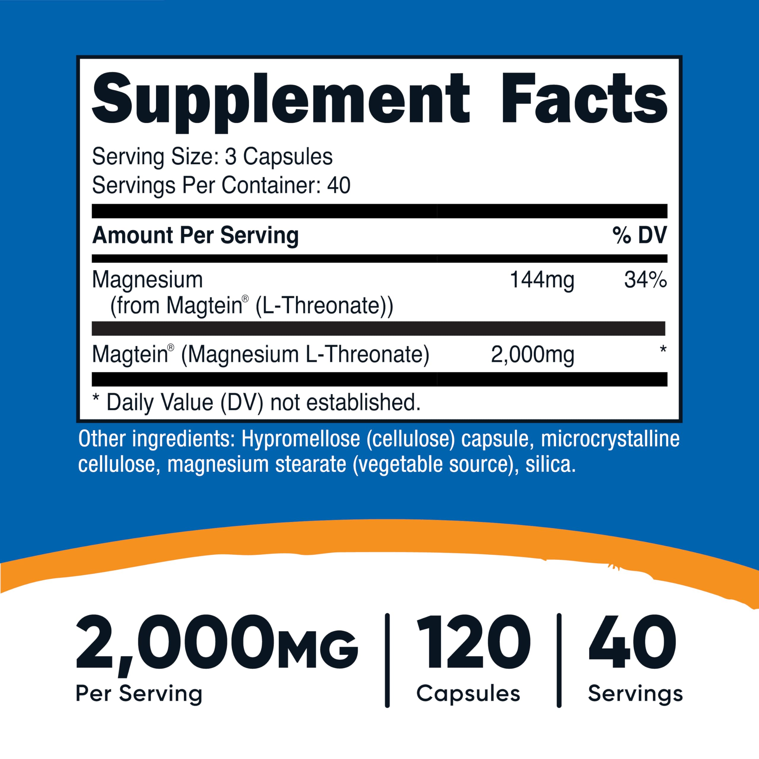 Nutricost Magnesium L-Threonate (Magtein) 2000mg – 120 Capsules – Non-GMO, Gluten Free, Vegetarian Friendly