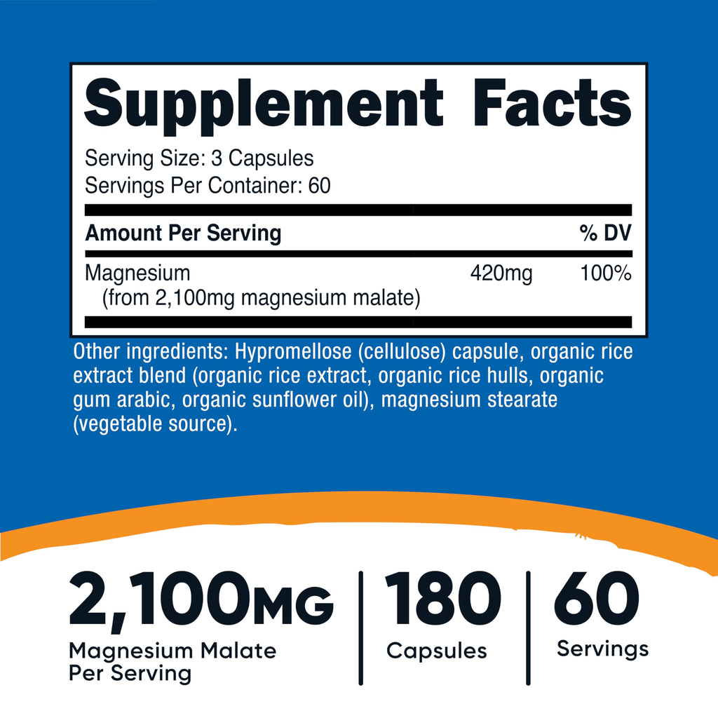 Nutricost Magnesium Malate 2100mg – 180 Capsules (Pack of 2) | Gluten Free, Non-GMO