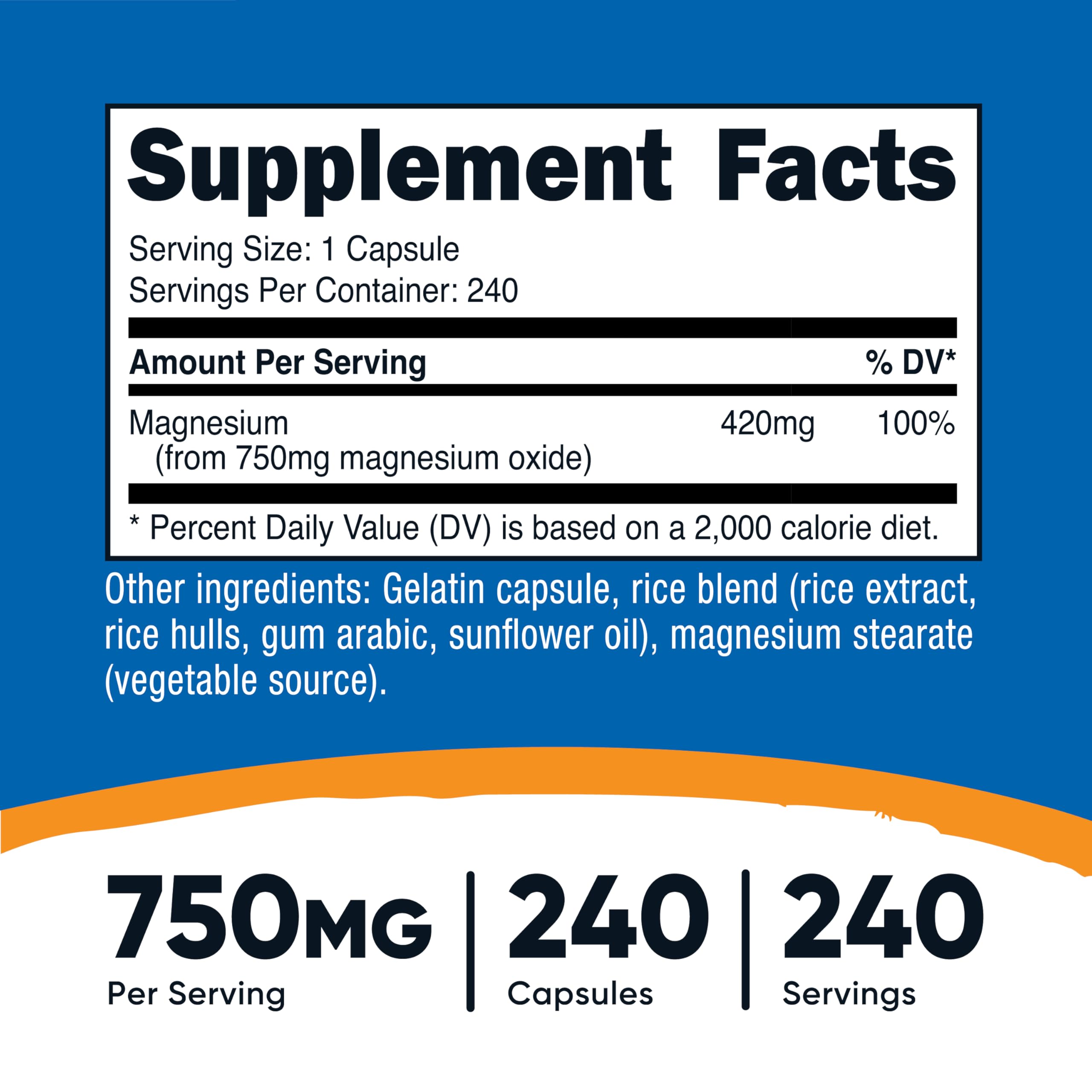 Nutricost Magnesium Oxide 750mg | 420mg Magnesium per Serving | 240 Capsules