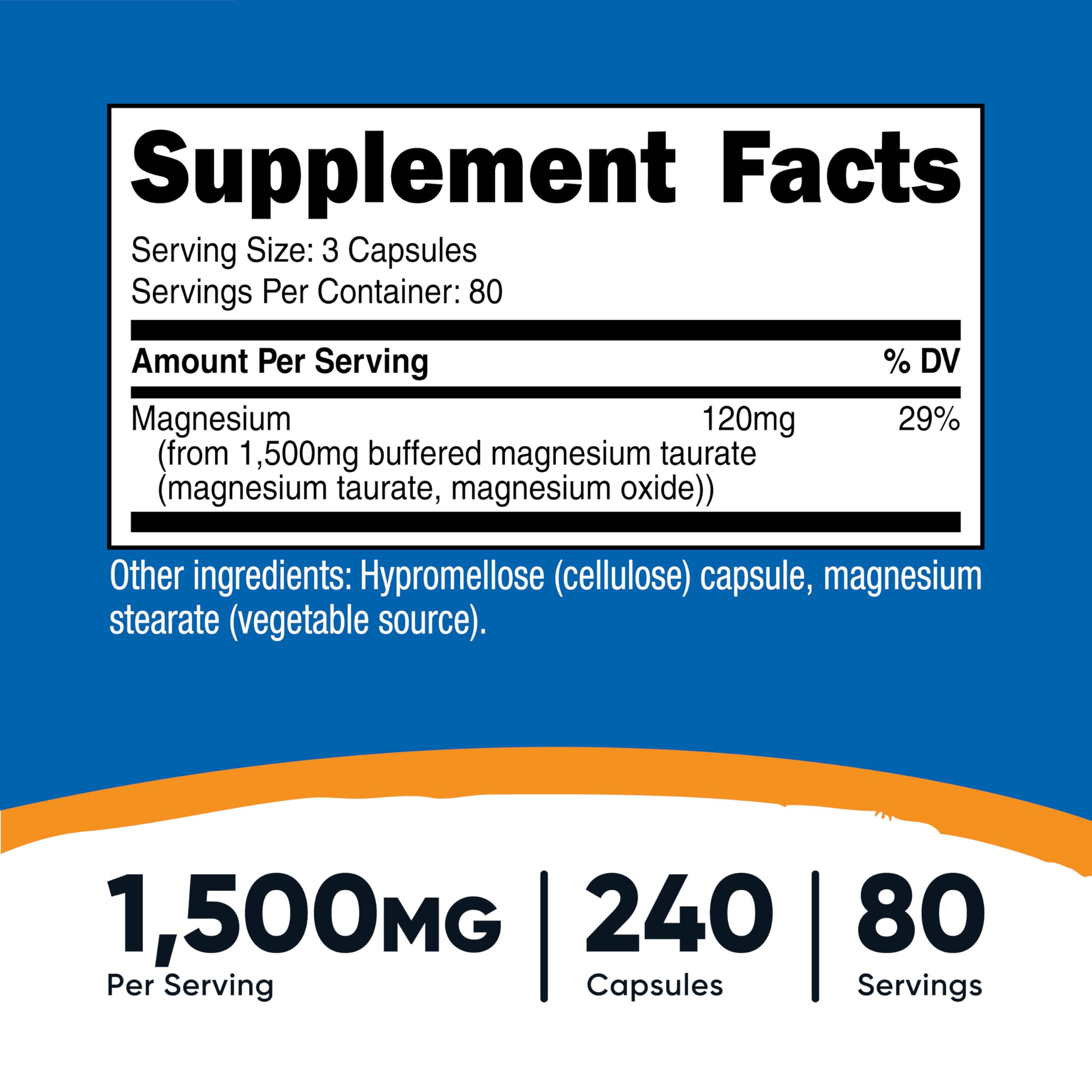 Nutricost Magnesium Taurate 1,500mg | 240 Capsules, 80 Servings, Gluten Free & Vegan