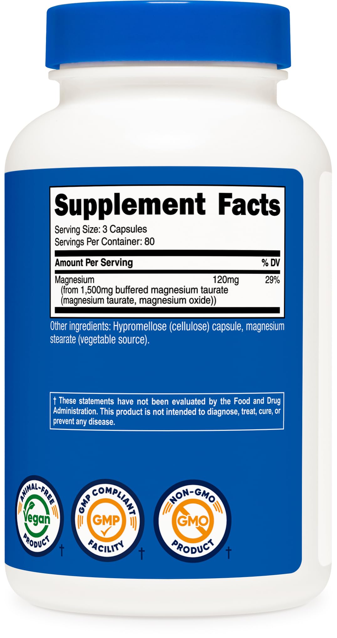 Nutricost Magnesium Taurate 1,500mg | 240 Capsules, 80 Servings, Gluten Free & Vegan