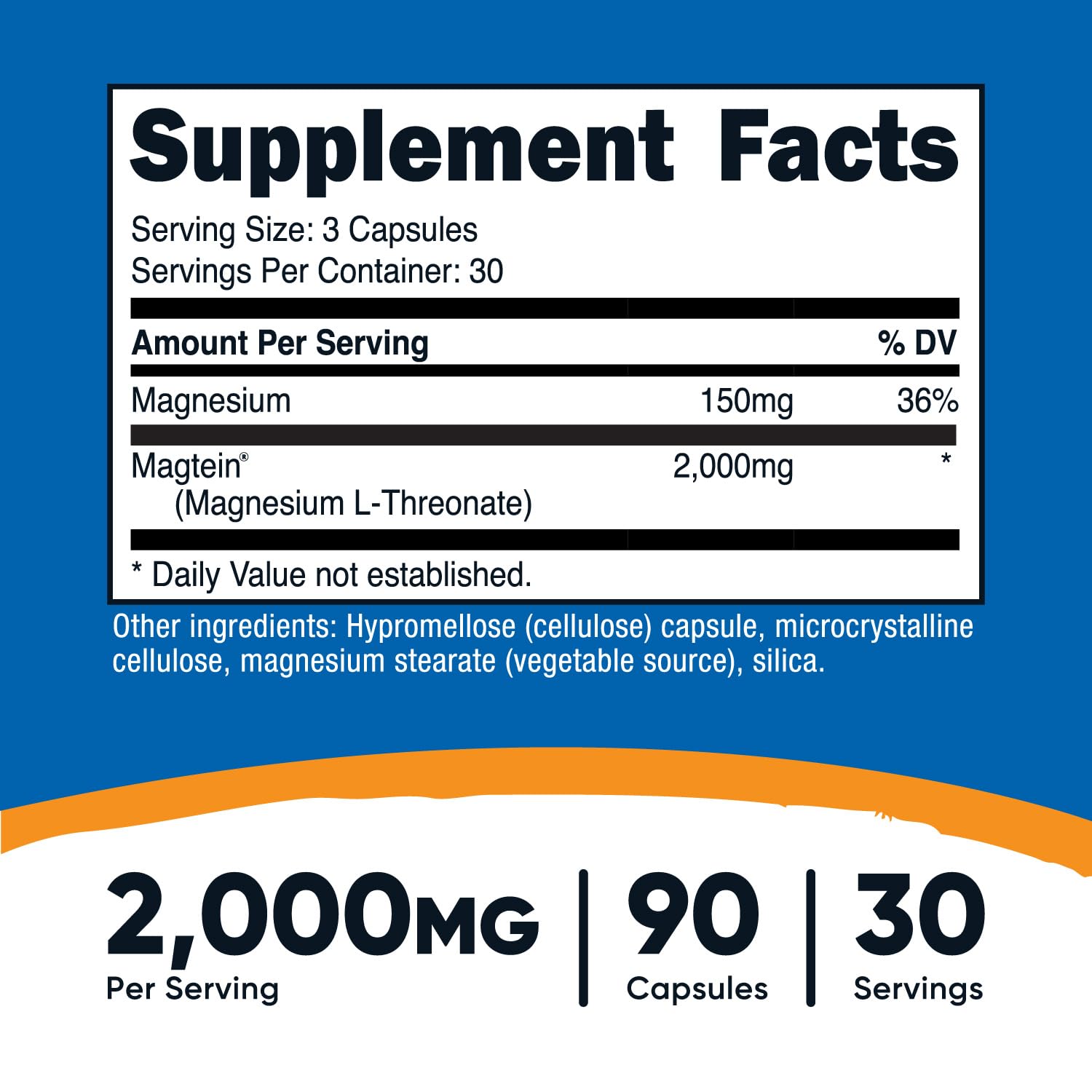 Nutricost Magtein Magnesium L-Threonate 2000mg, 90 Capsules – Gluten Free, Vegetarian