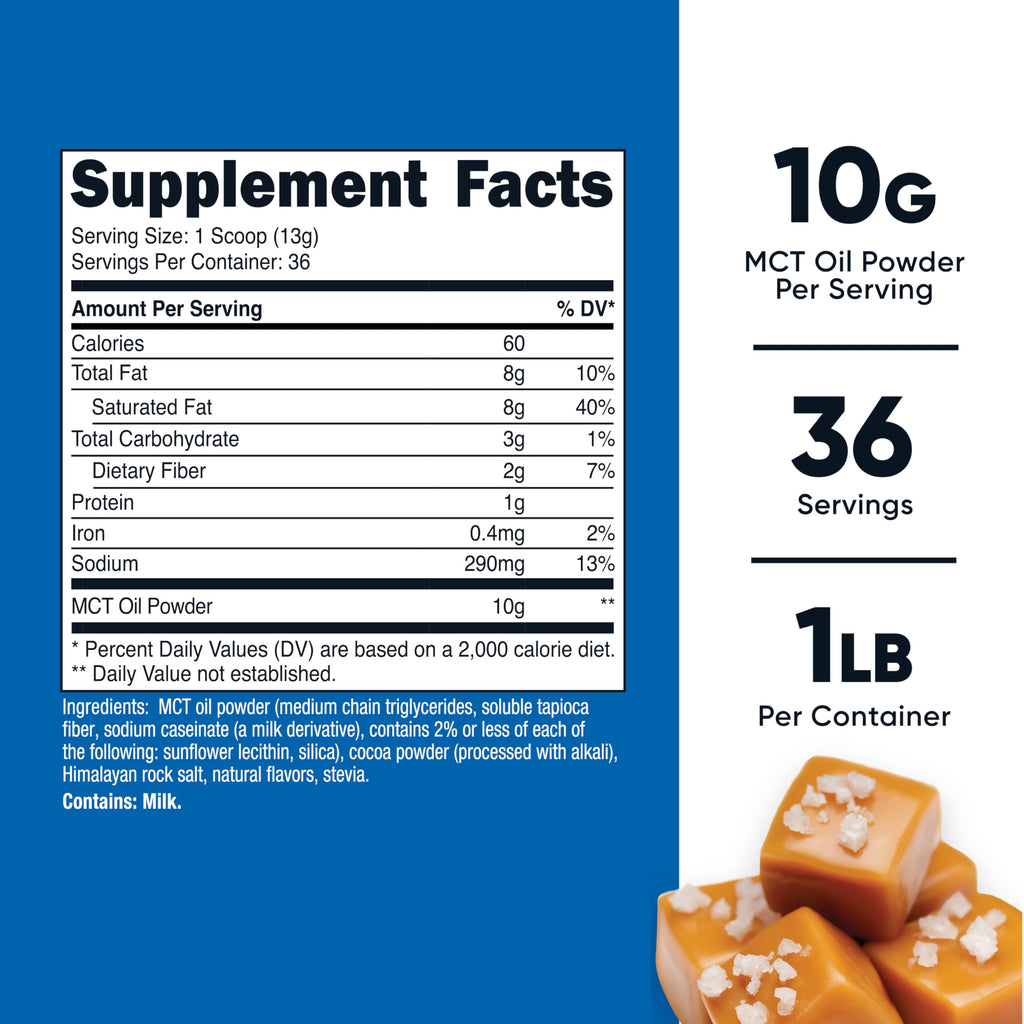 Nutricost Premium MCT Oil Powder Salted Caramel (1 lb) - Keto, Ketosis, Ketogenic Diet