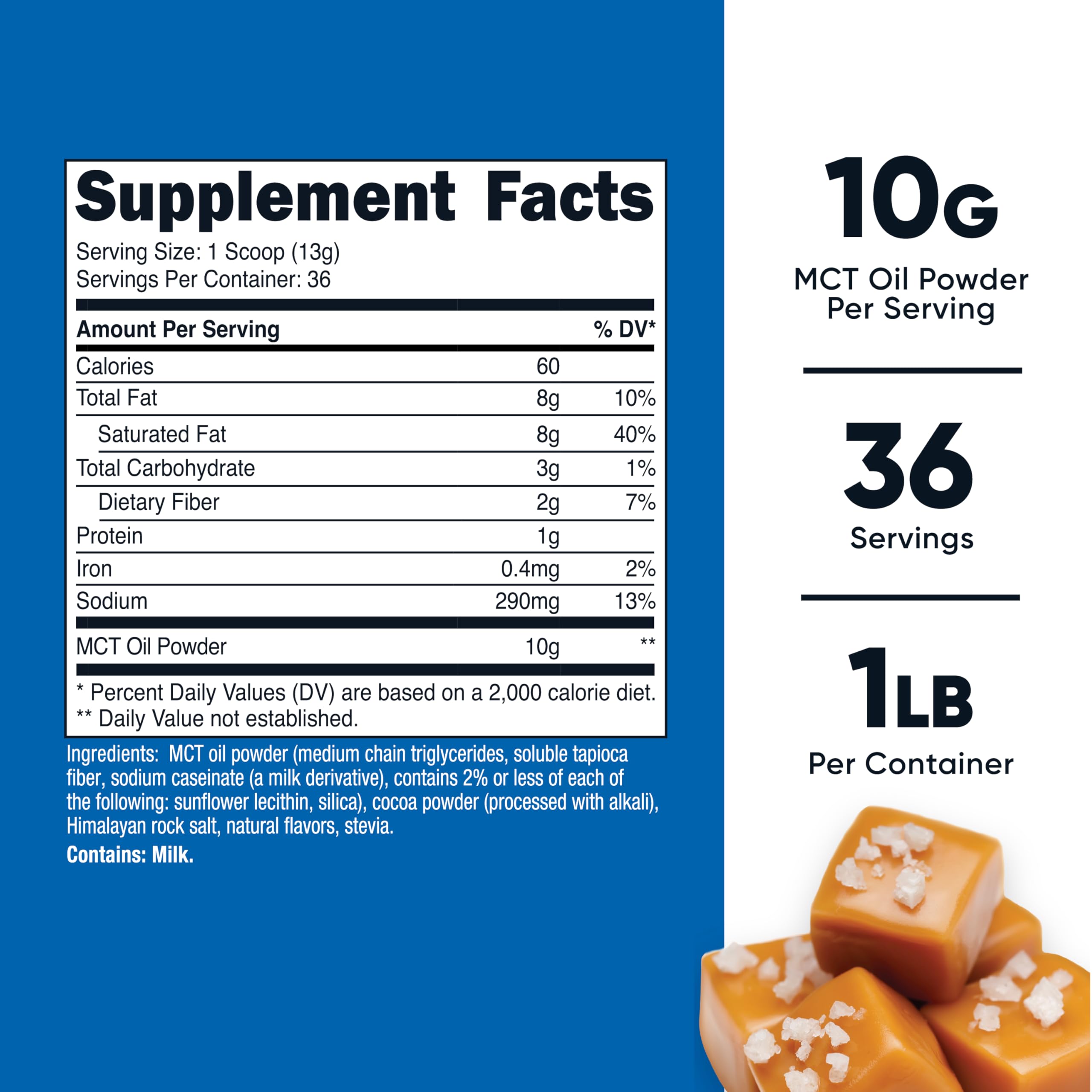 Nutricost Premium MCT Oil Powder Salted Caramel (1 lb) - Keto, Ketosis, Ketogenic Diet
