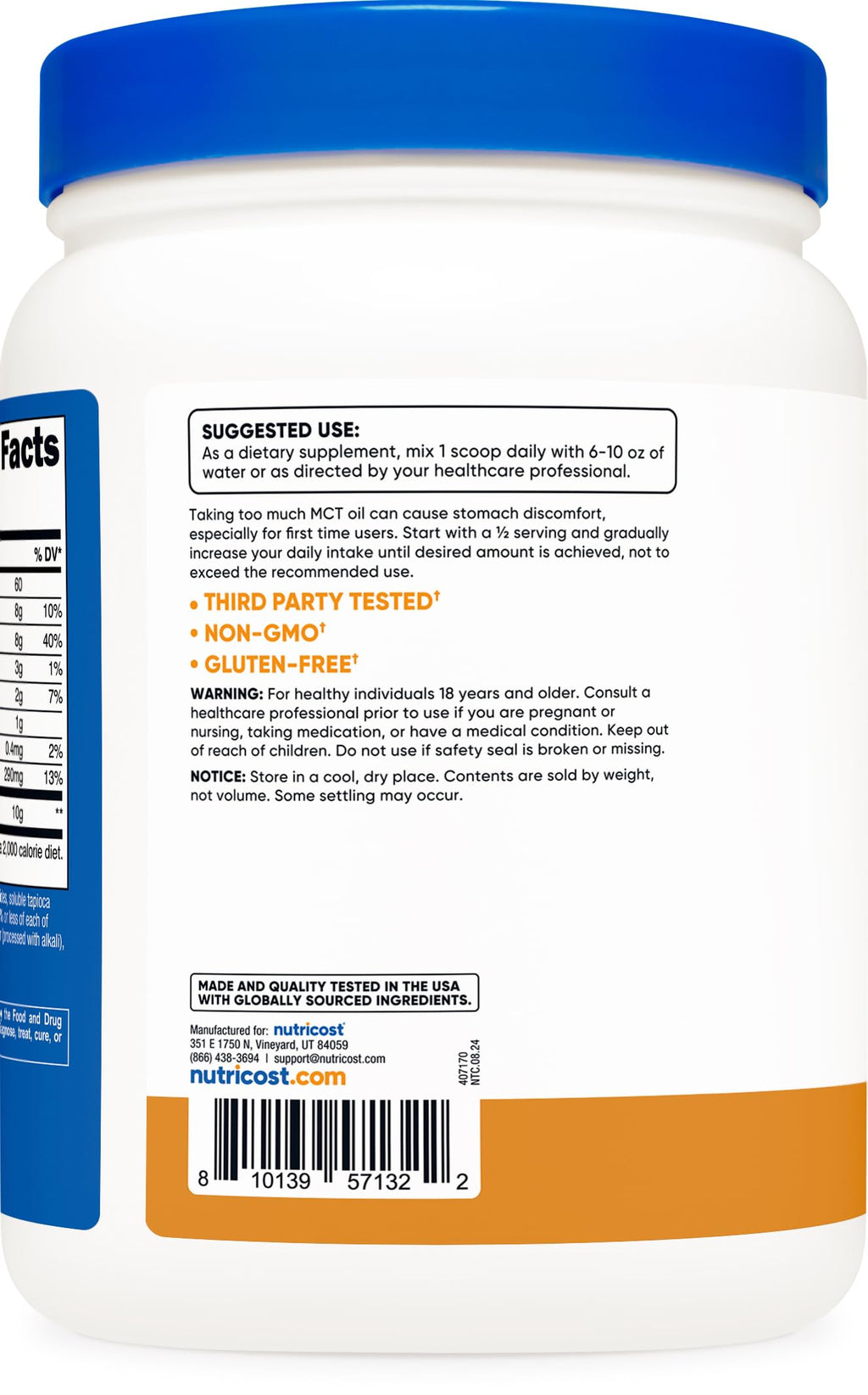 Nutricost Premium MCT Oil Powder Salted Caramel (1 lb) - Keto, Ketosis, Ketogenic Diet
