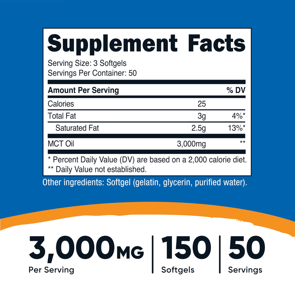 Nutricost MCT Oil Softgels 1000mg, 150 Softgels (3,000mg Serv) – Great for Keto, Ketosis and Ketogenic Diets