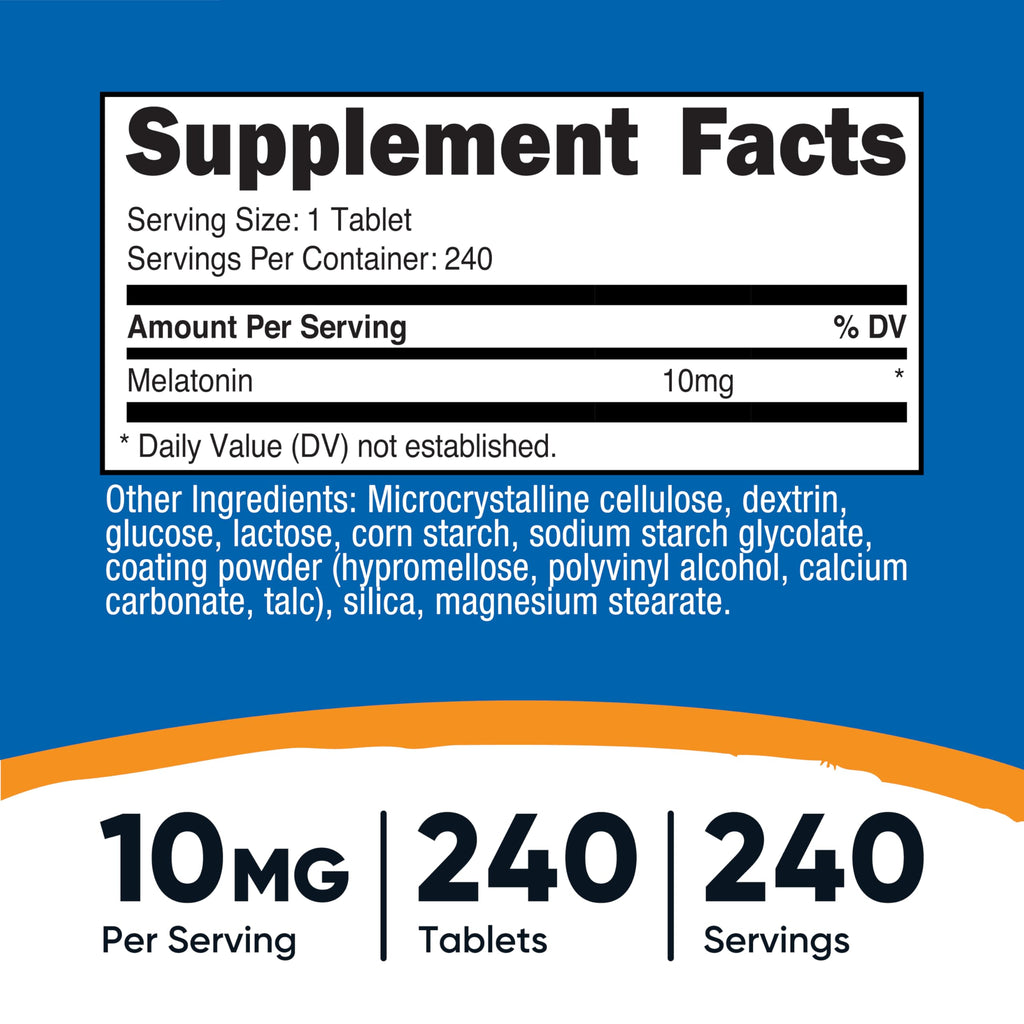 Nutricost Melatonin 10mg – 240 Tablets | Non-GMO, Gluten Free