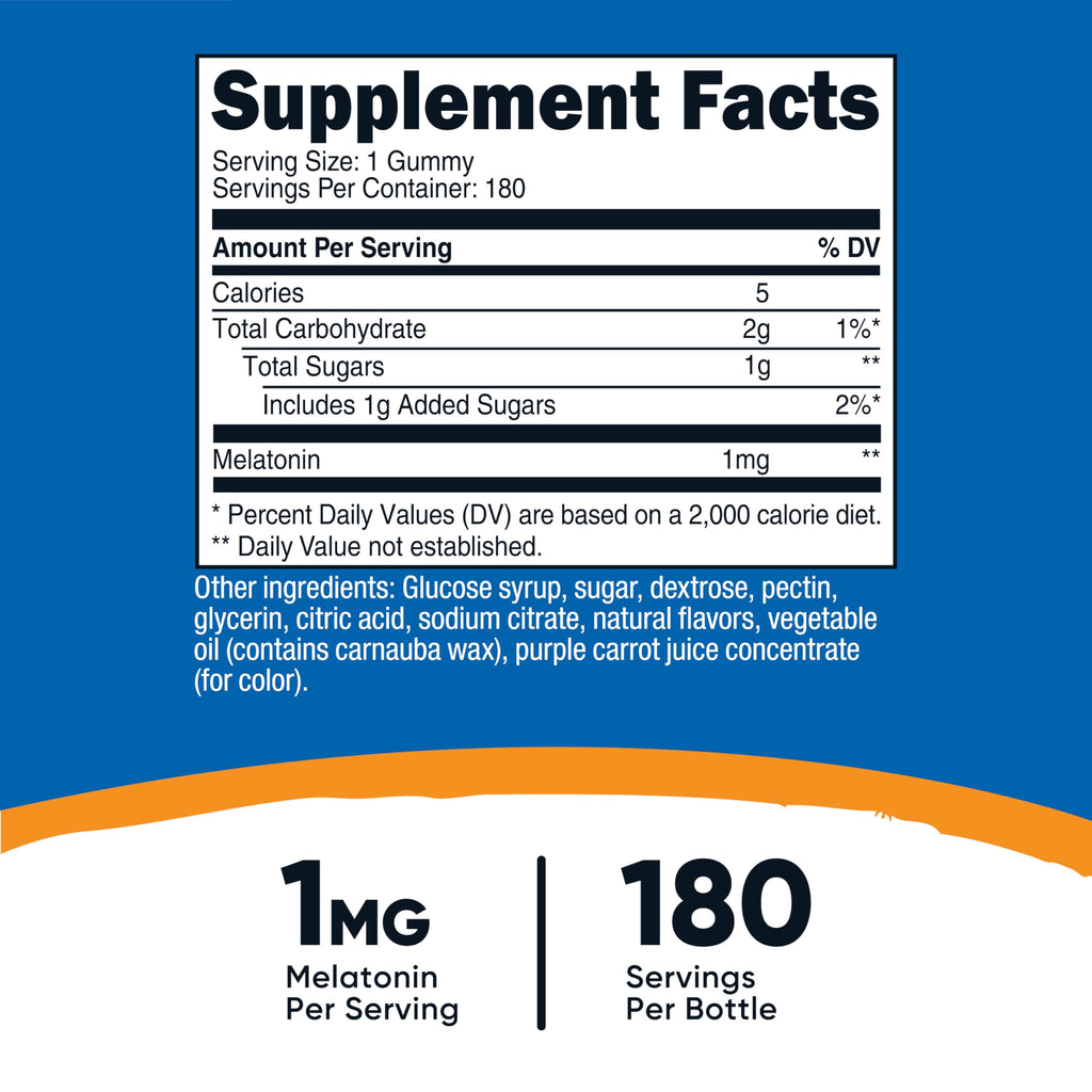 Nutricost Melatonin 1mg Gummies - 180 Strawberry Flavor | Gluten Free, Non-GMO, No Corn Syrup