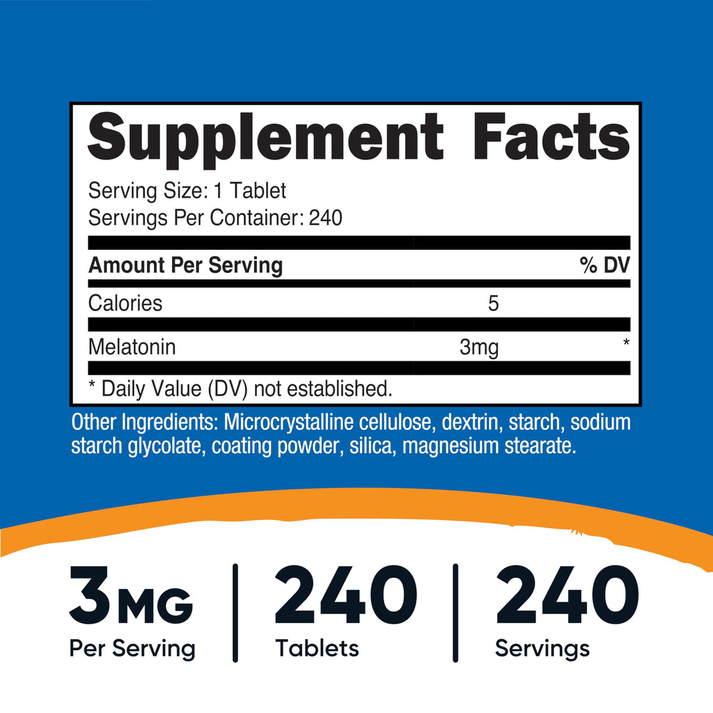 Nutricost Melatonin 3mg, 240 Tablets - Non-GMO, Gluten Free
