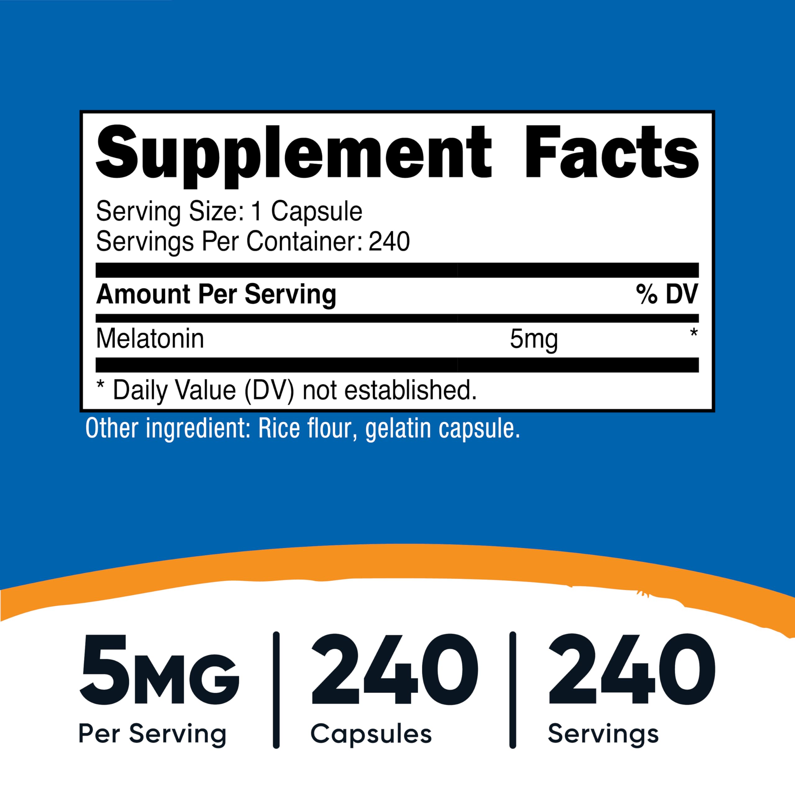 Nutricost Melatonin 5mg – 240 Capsules | 5mg Per Serving, Non-GMO, Gluten Free